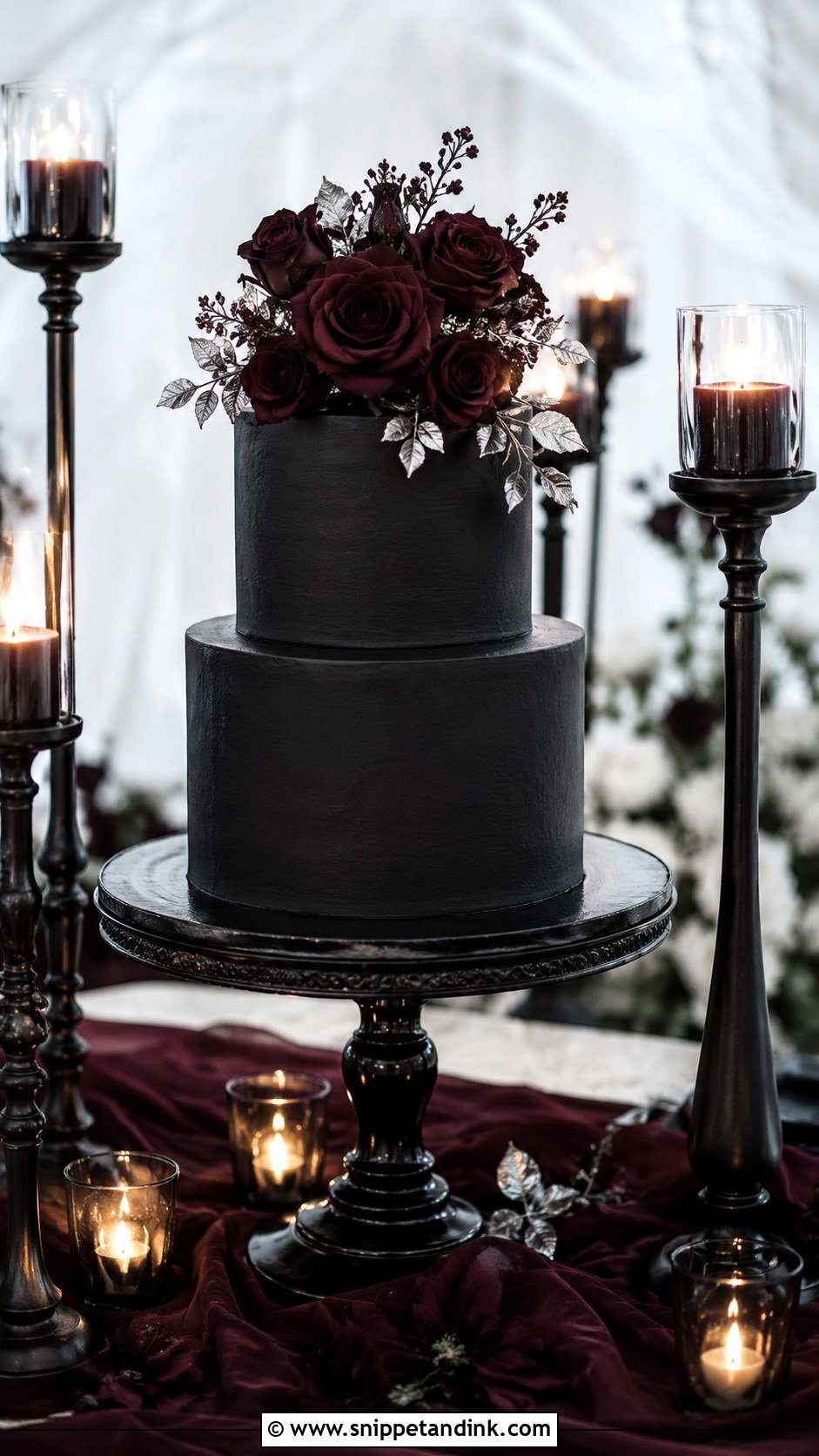Gothic Wedding Cake With Candles - Snippet and Ink - 20 Simple Gothic Wedding Cake Ideas