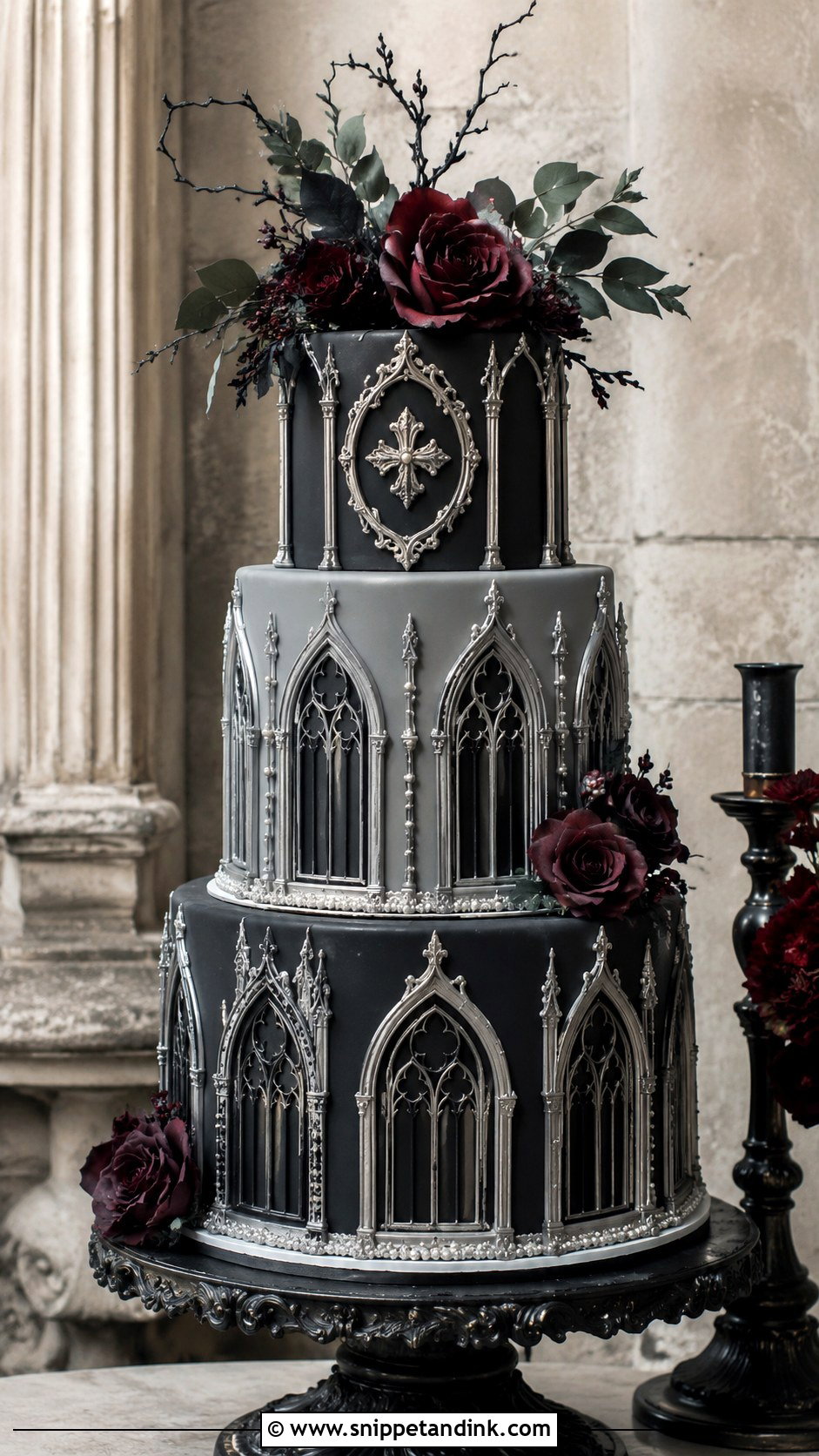 Gothic Wedding Cake With Cathedral Arches - Snippet and Ink - 20 Gothic Wedding Cake Ideas