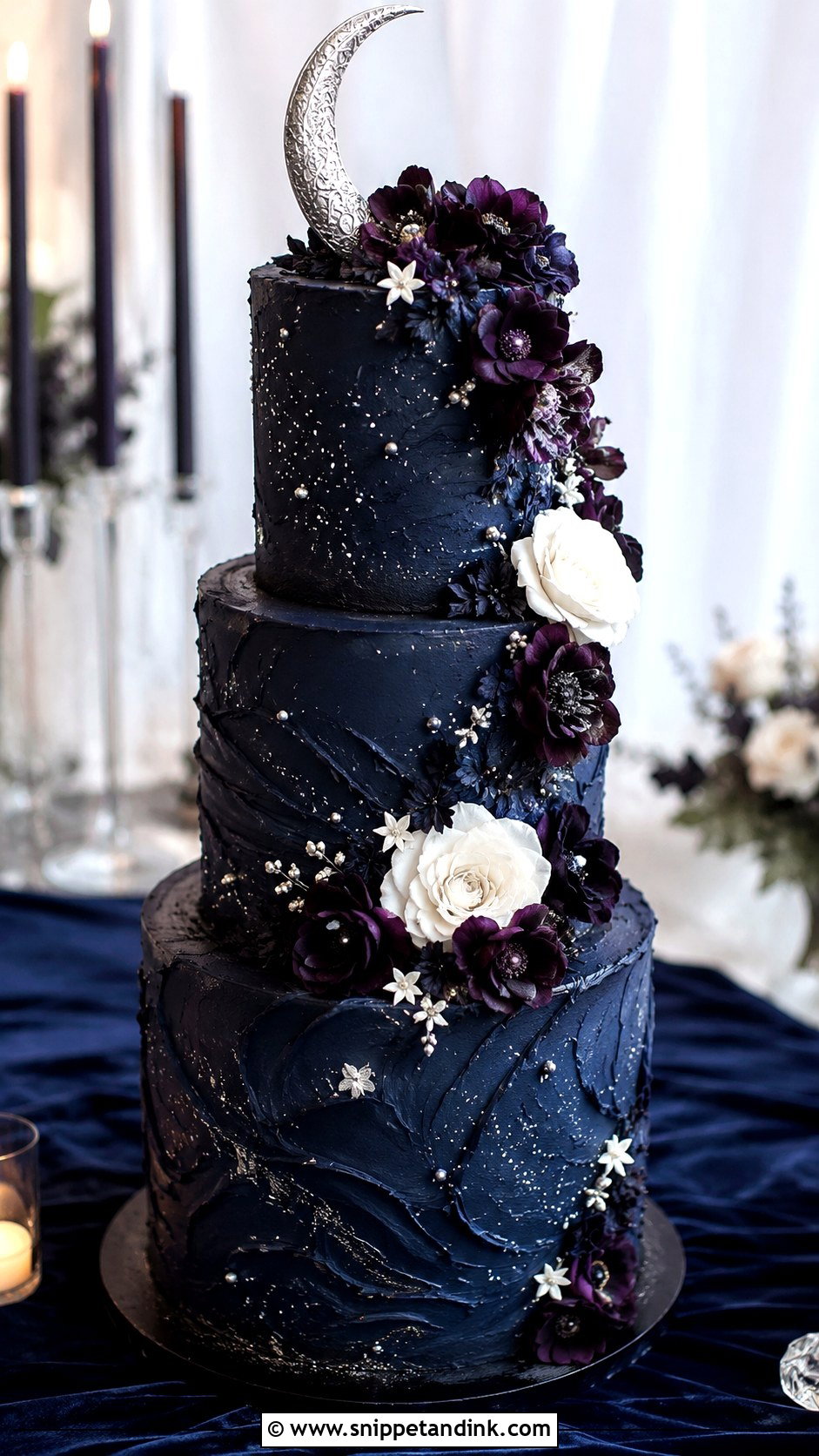 Gothic Wedding Cake With Crescent Moon - Snippet and Ink - 20 Goth Wedding Cake Ideas