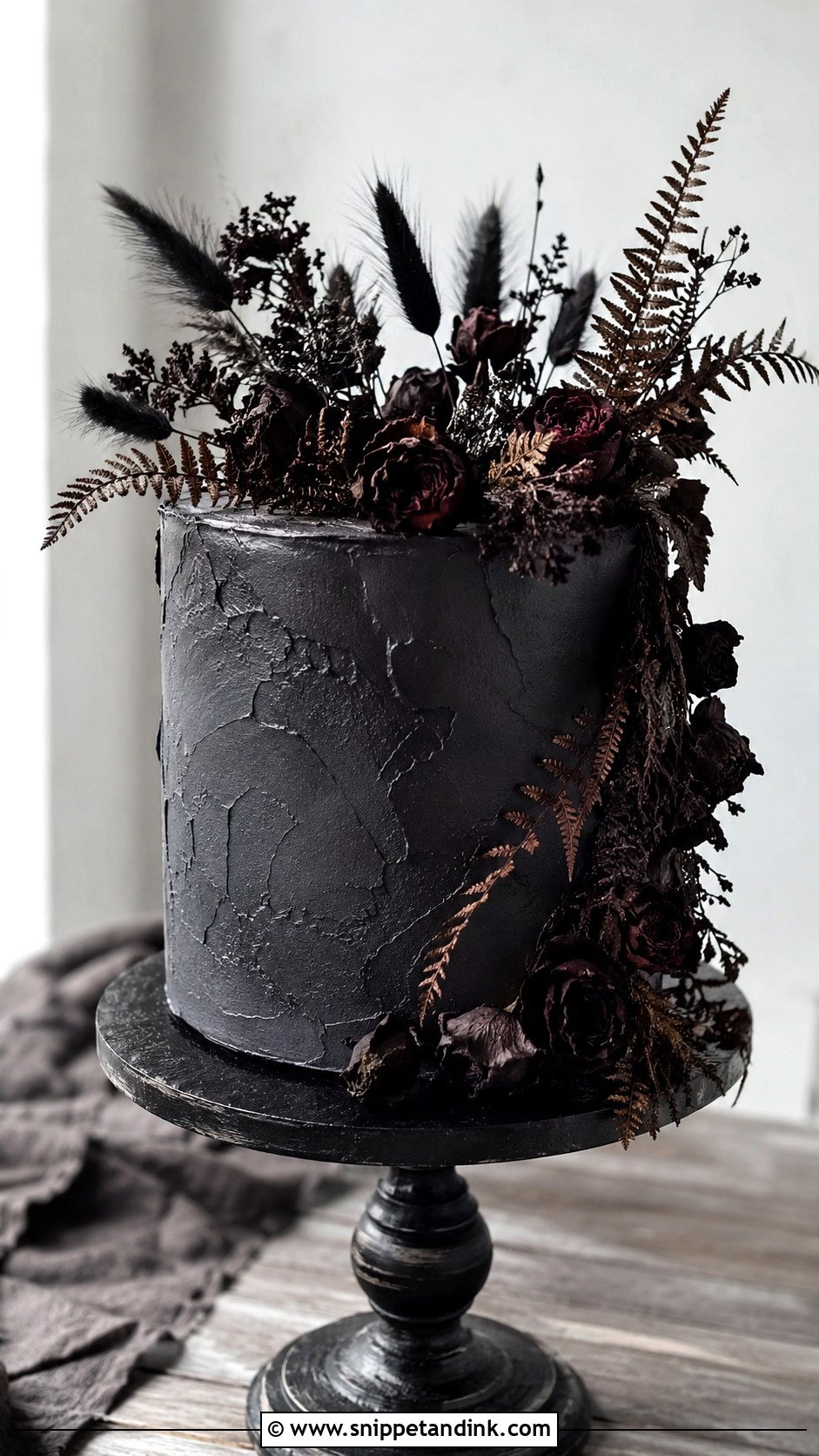 Gothic Wedding Cake With Dried Flowers - Snippet and Ink - 20 Goth Wedding Cake Ideas