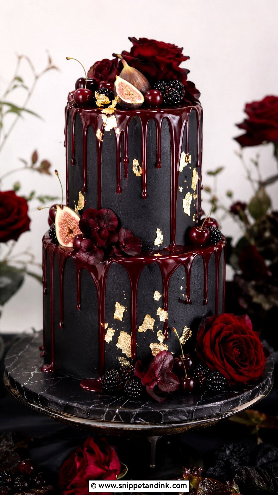 Gothic Wedding Cake With Drip - Snippet and Ink - 20 Gothic Wedding Cake Ideas