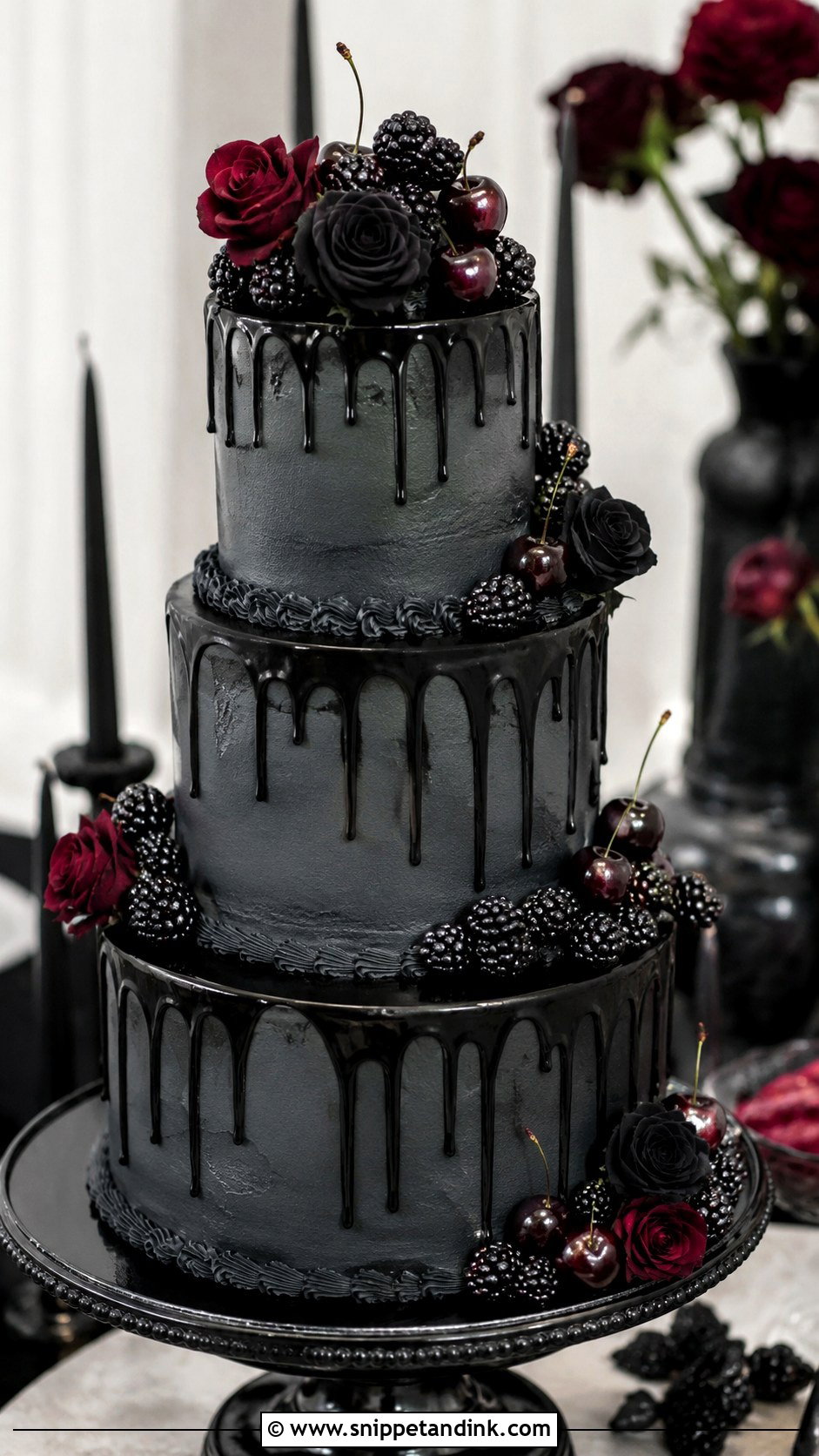 Gothic Wedding Cake With Drip - Snippet and Ink - 20 Simple Gothic Wedding Cake Ideas