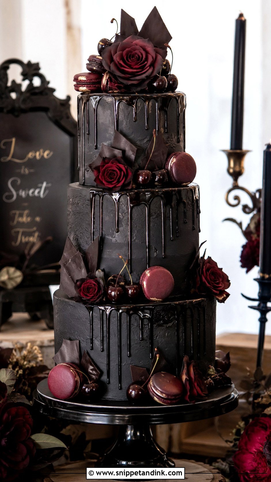 Gothic Wedding Cake With Drip - Snippet and Ink - 20 Goth Wedding Cake Ideas