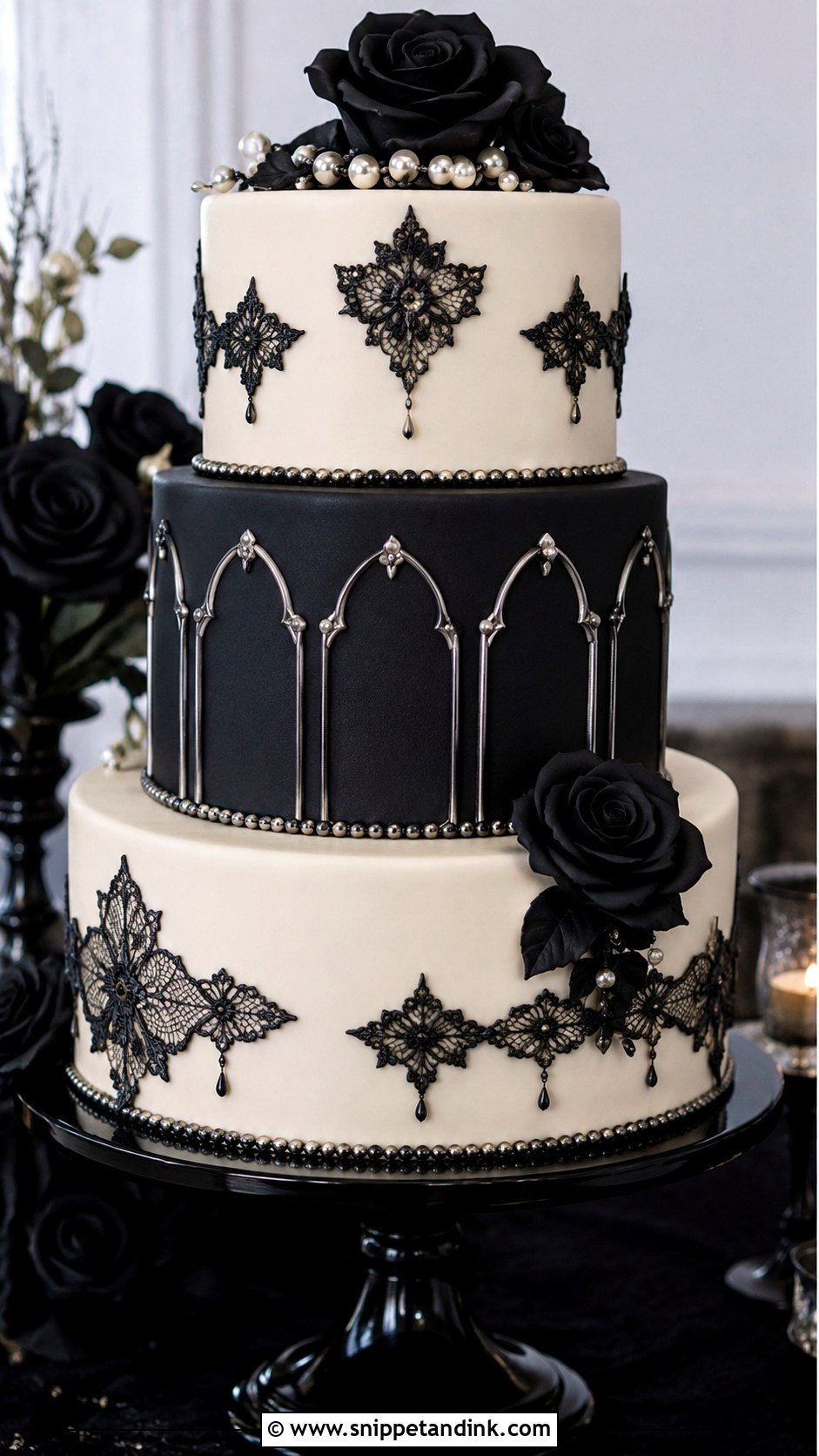 Gothic Wedding Cake With Fondant - Snippet and Ink - 20 Gothic Wedding Cake Ideas