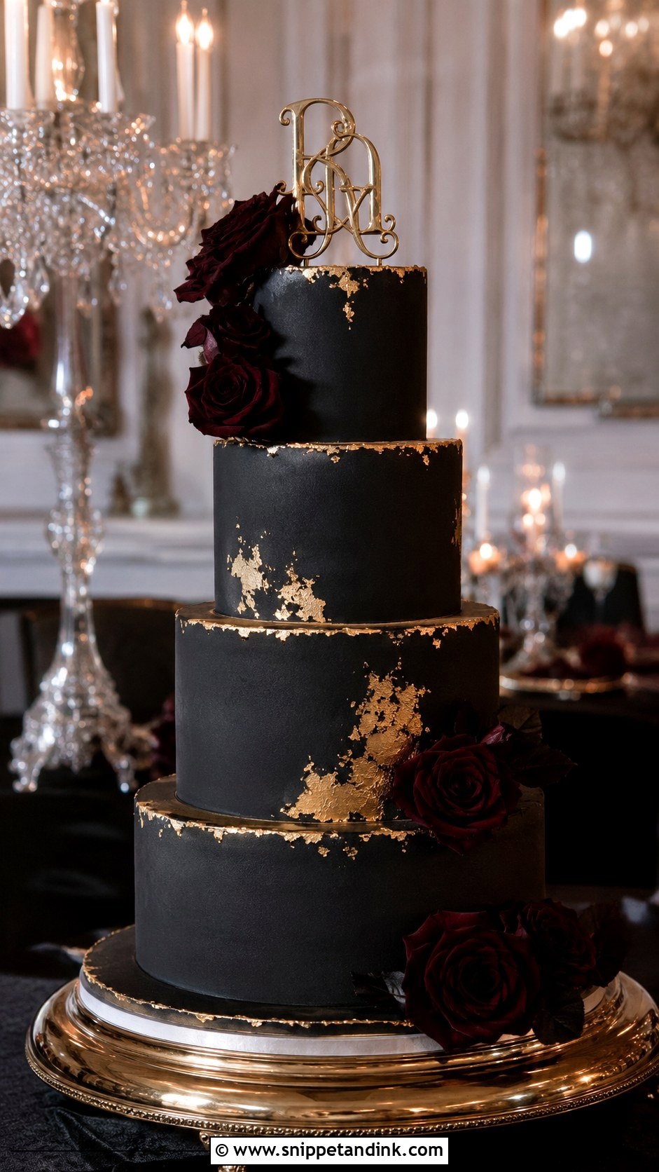 Gothic Wedding Cake With Gold Accents - Snippet and Ink - 20 Simple Gothic Wedding Cake Ideas
