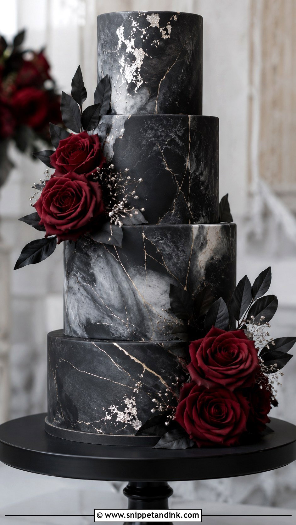Gothic Wedding Cake With Marble - Snippet and Ink - 20 Goth Wedding Cake Ideas