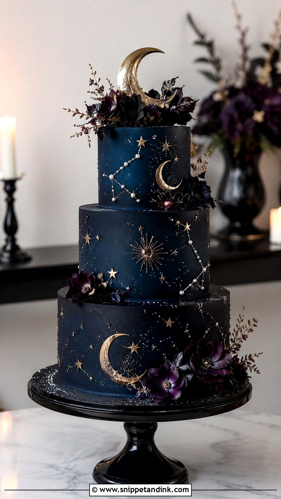 Gothic Wedding Cake With Moon And Stars - Snippet and Ink - 20 Gothic Wedding Cake Ideas