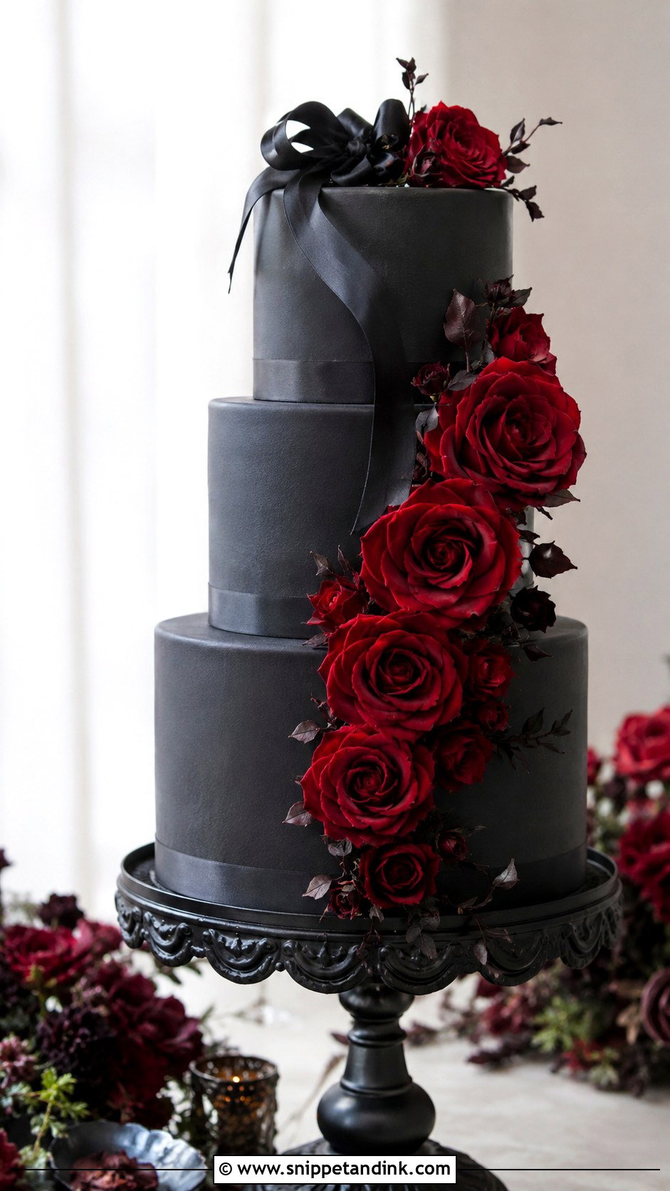 Gothic Wedding Cake With Red Roses - Snippet and Ink - 20 Simple Gothic Wedding Cake Ideas