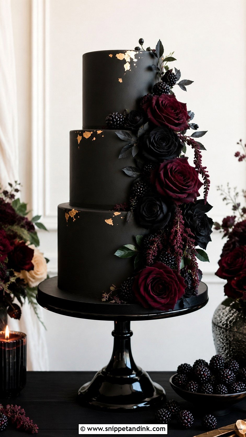 Gothic Wedding Cake With Roses - Snippet and Ink - 20 Gothic Wedding Cake Ideas