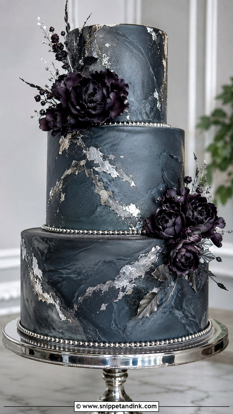 Gothic Wedding Cake With Silver - Snippet and Ink - 20 Goth Wedding Cake Ideas