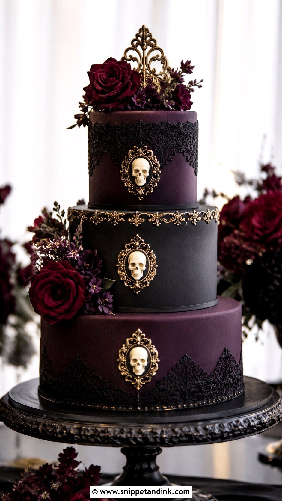 Gothic Wedding Cake With Skulls - Snippet and Ink - 20 Gothic Wedding Cake Ideas