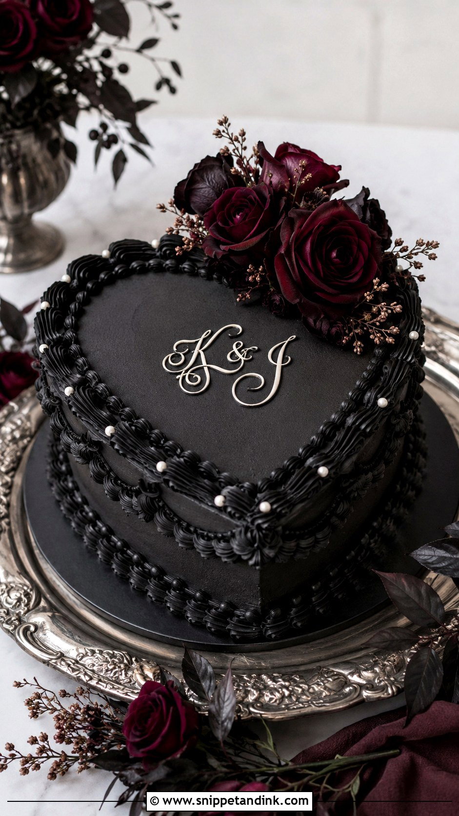 Gothic Wedding Cake With Vintage Piping - Snippet and Ink - 20 Simple Gothic Wedding Cake Ideas