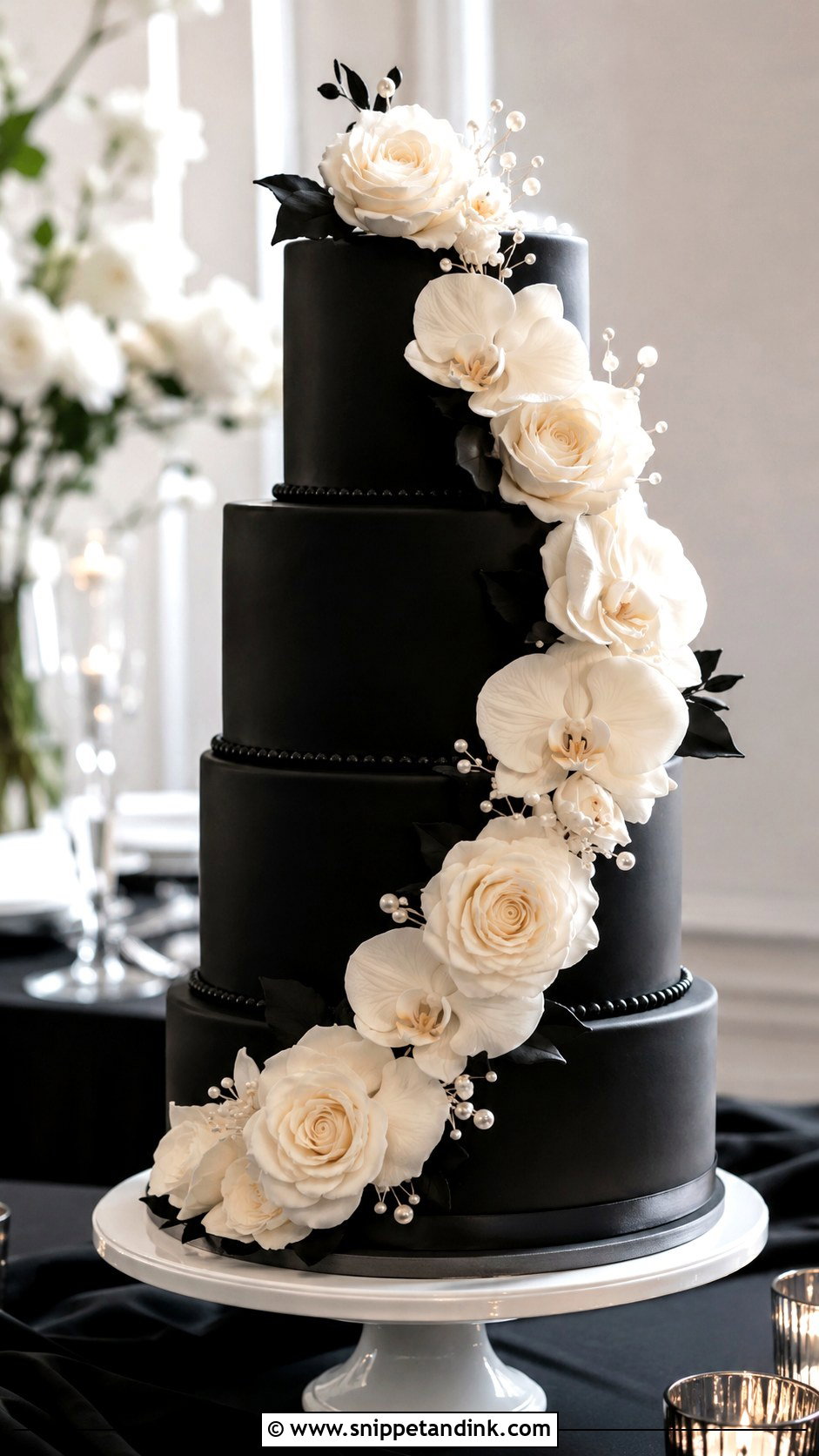 Gothic Wedding Cake With White Flowers - Snippet and Ink - 20 Simple Gothic Wedding Cake Ideas
