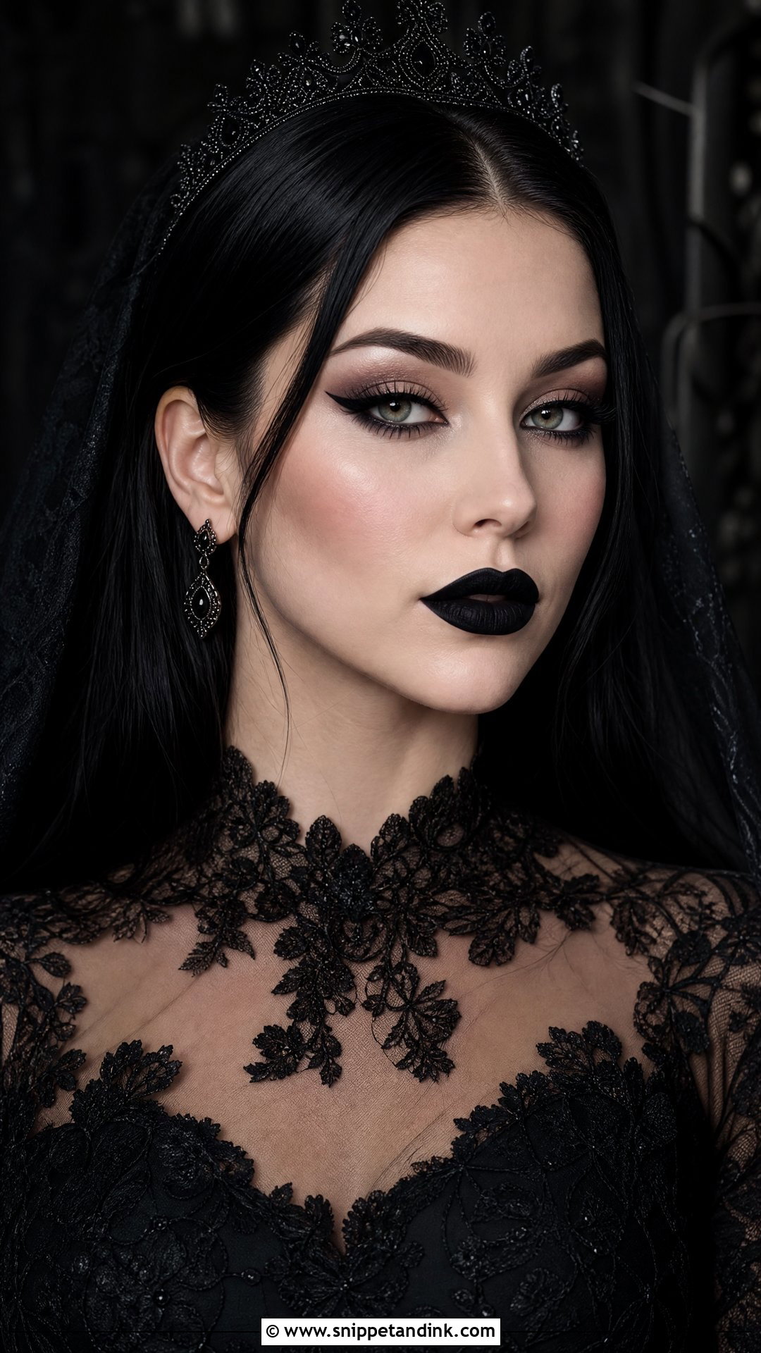 Gothic Wedding Makeup With Black Lip - Snippet and Ink - 25 Alt Wedding Makeup Ideas