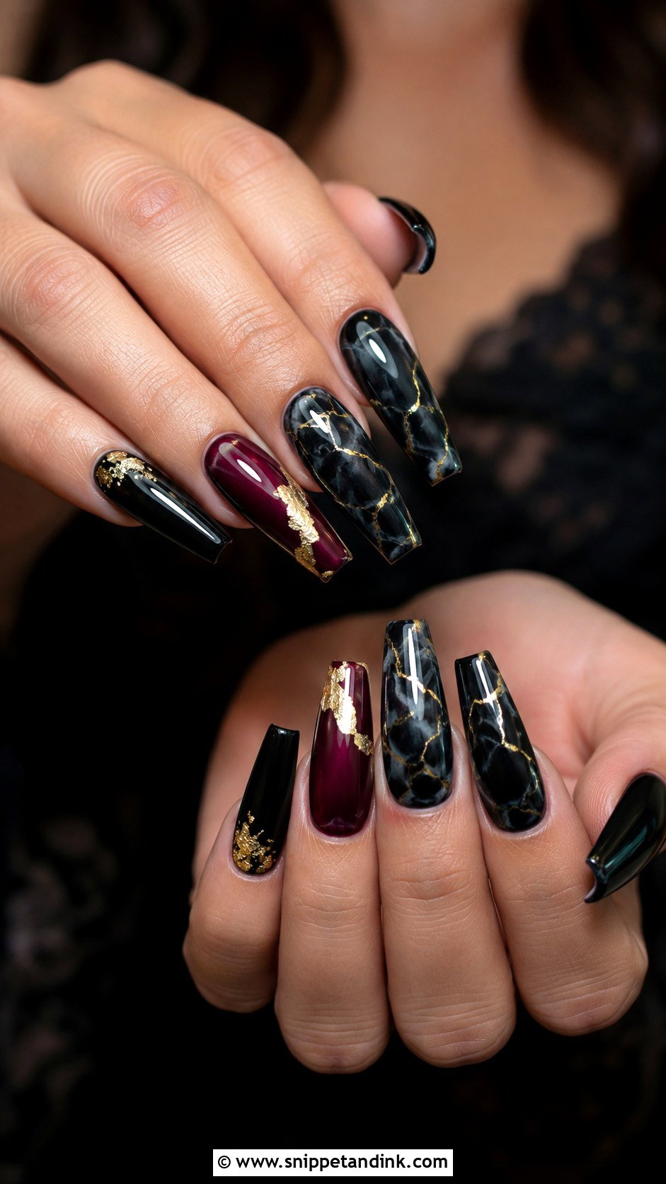 Gothic Wedding Nails With Gold Details - Snippet and Ink - 20 Gothic Wedding Nails