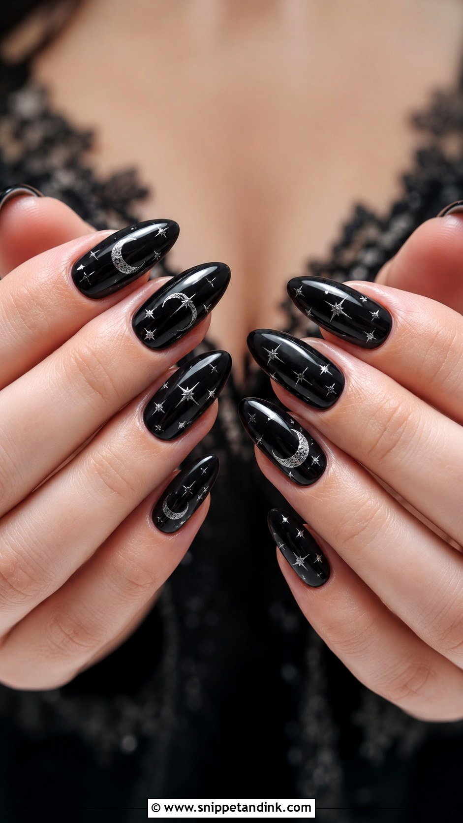 Gothic Wedding Nails With Moon And Stars - Snippet and Ink - 20 Gothic Wedding Nails