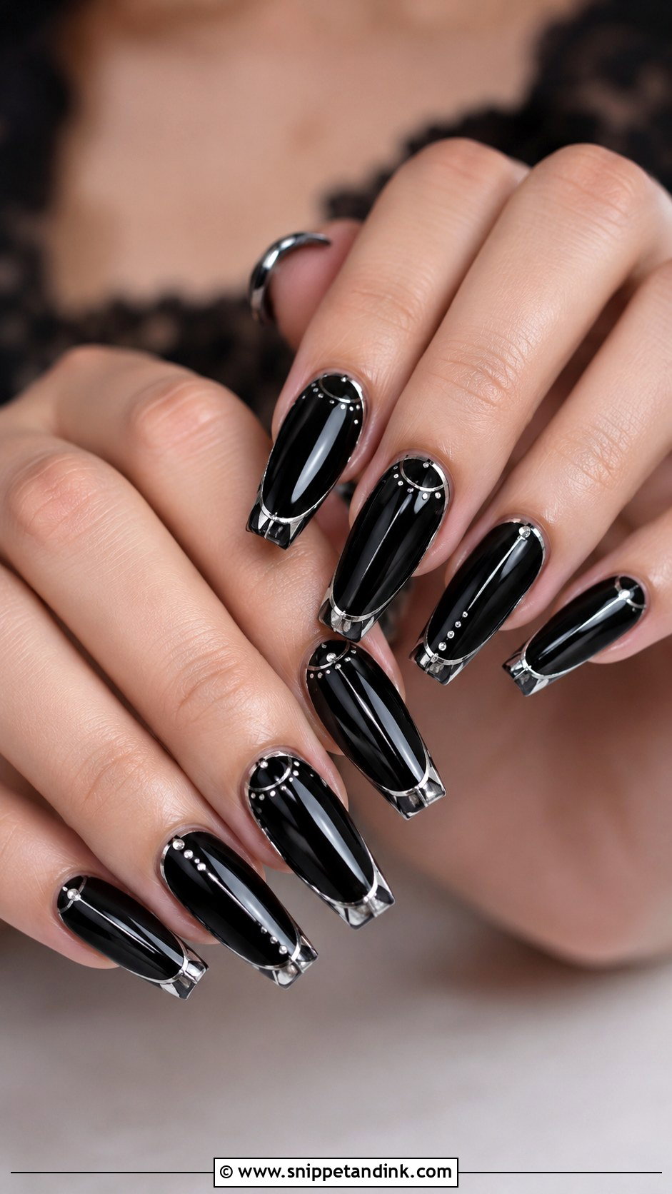 Gothic Wedding Nails With Silver Details - Snippet and Ink - 20 Gothic Wedding Nails