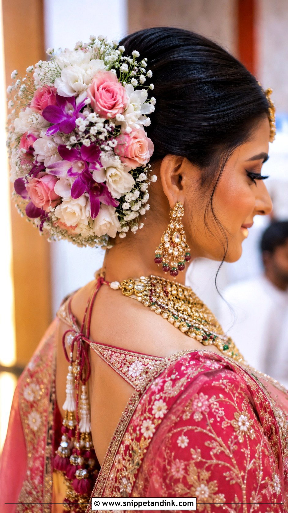 Grand Floral Bun With Mixed Flowers - Snippet and Ink - 25 Bridal Juda Hairstyles with Flowers