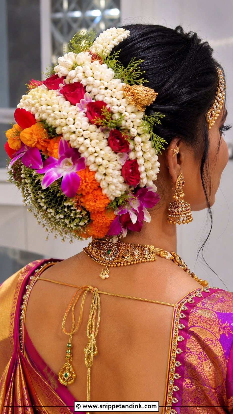 Grand Mixed Veni for the Main Wedding Day - Snippet and Ink - 20 Flower Veni for Hair Indian Brides Ideas