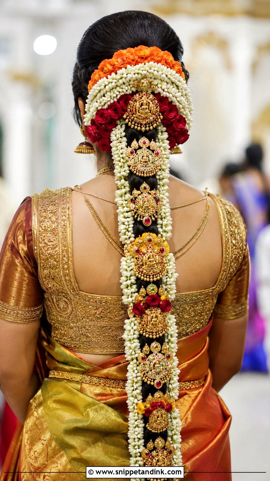 Grand Poolajada With Gold And Flowers - Snippet and Ink - 30 South Indian Bridal Hairstyles