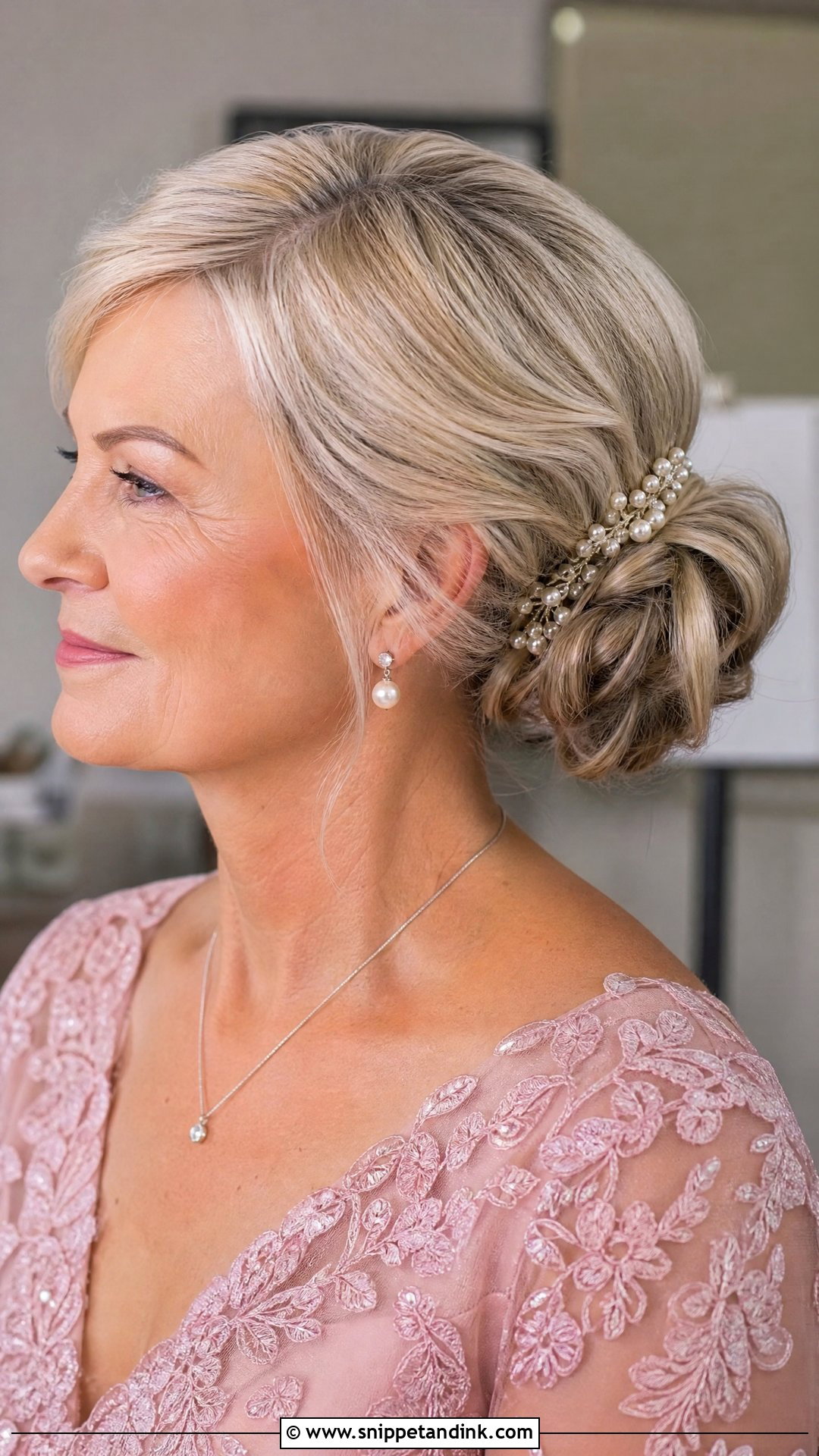 Grandma Low Bun With Side Part For Wedding - Snippet and Ink - 15 Grandma Hairstyles for Wedding