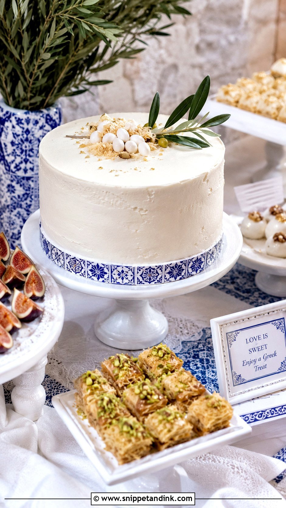 Greek Dessert Table Wedding Cake - Snippet and Ink - 20 Greek Theme Cake Ideas for Wedding