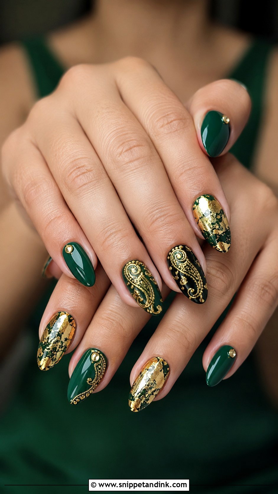 Green And Gold Desi Wedding Nails - Snippet and Ink - 30 Desi Wedding Nails