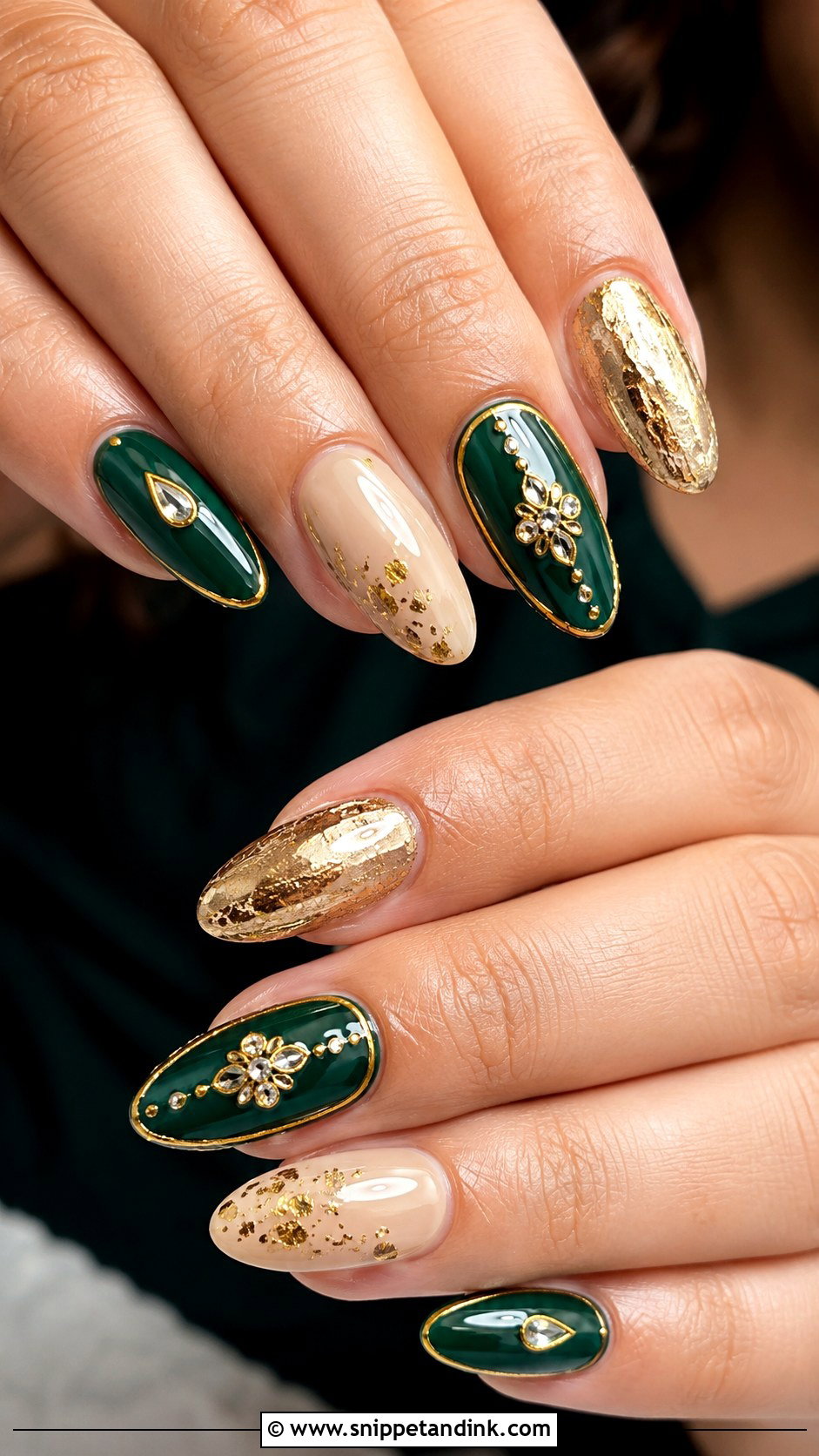 Green And Gold Indian Bridal Nails - Snippet and Ink - 20 Elegant Indian Bride Wedding Nails