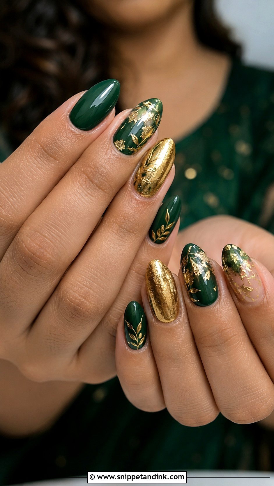 Green And Gold Indian Wedding Nails - Snippet and Ink - 20 Indian Wedding Nails Design