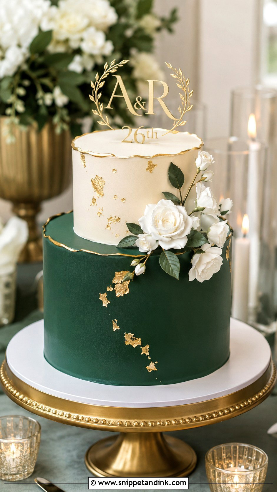 Green And Gold Tiered Cake - Snippet and Ink - 20 26th Anniversary Cake Ideas