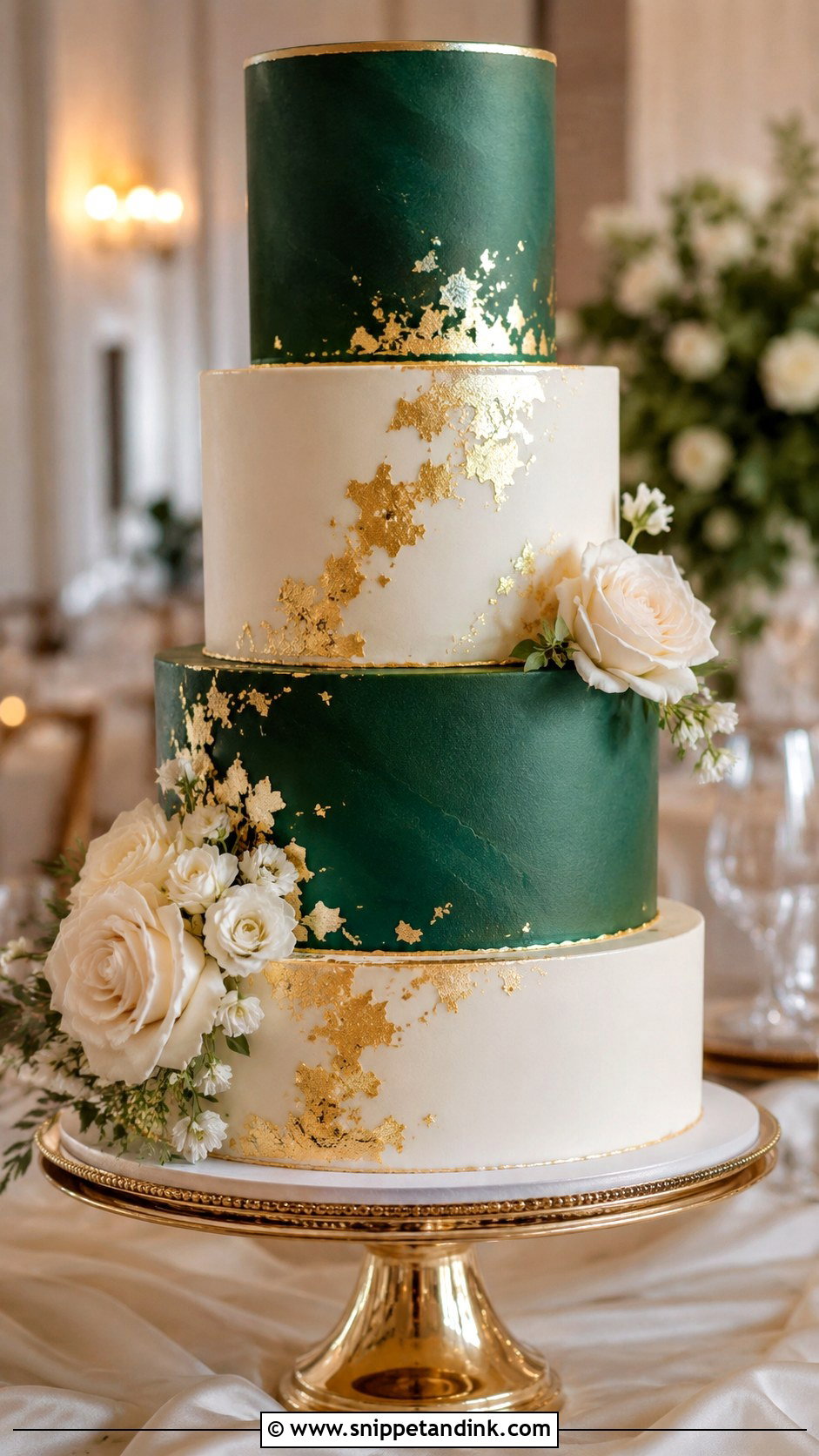 Green And Gold Wedding Cake - Snippet and Ink - 25 Elegant Green Wedding Cake Ideas