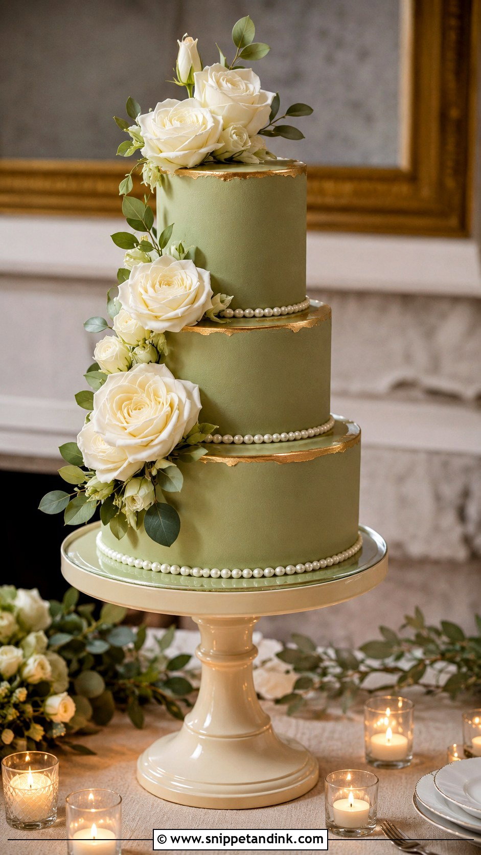 Green And Ivory Wedding Cake - Snippet and Ink - 20 Green Wedding Cake Ideas