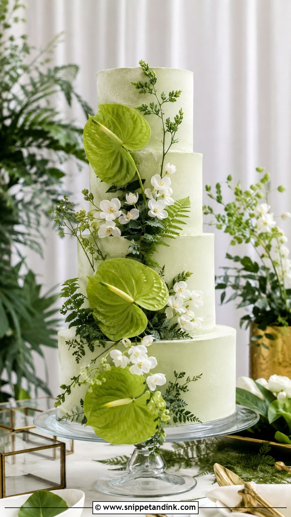 Green Anthurium Wedding Cake - Snippet and Ink - 20 Anthurium Wedding Cake Ideas