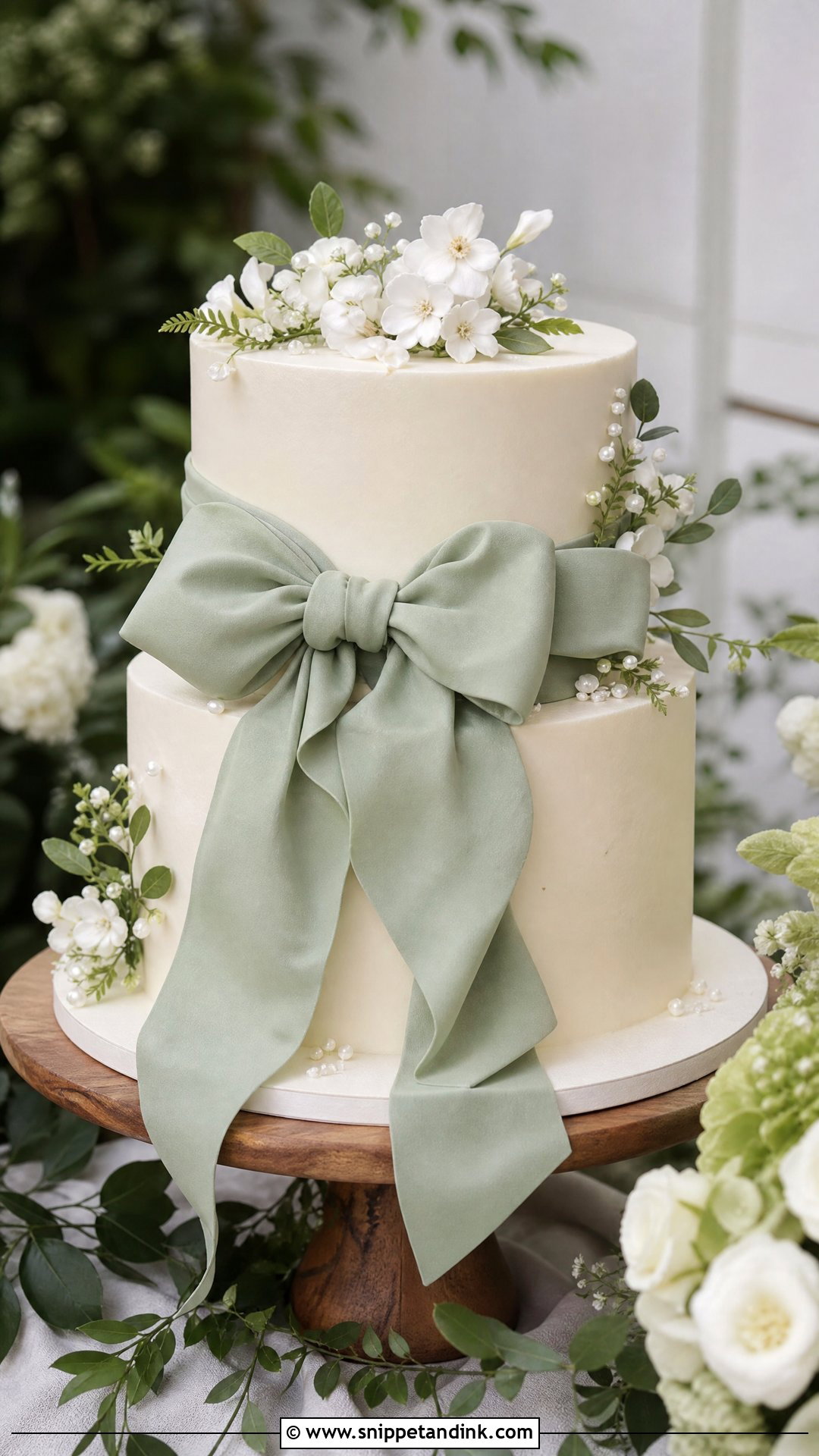 Green Bow Wedding Cake - Snippet and Ink - 35 Bow Cake Ideas for Wedding