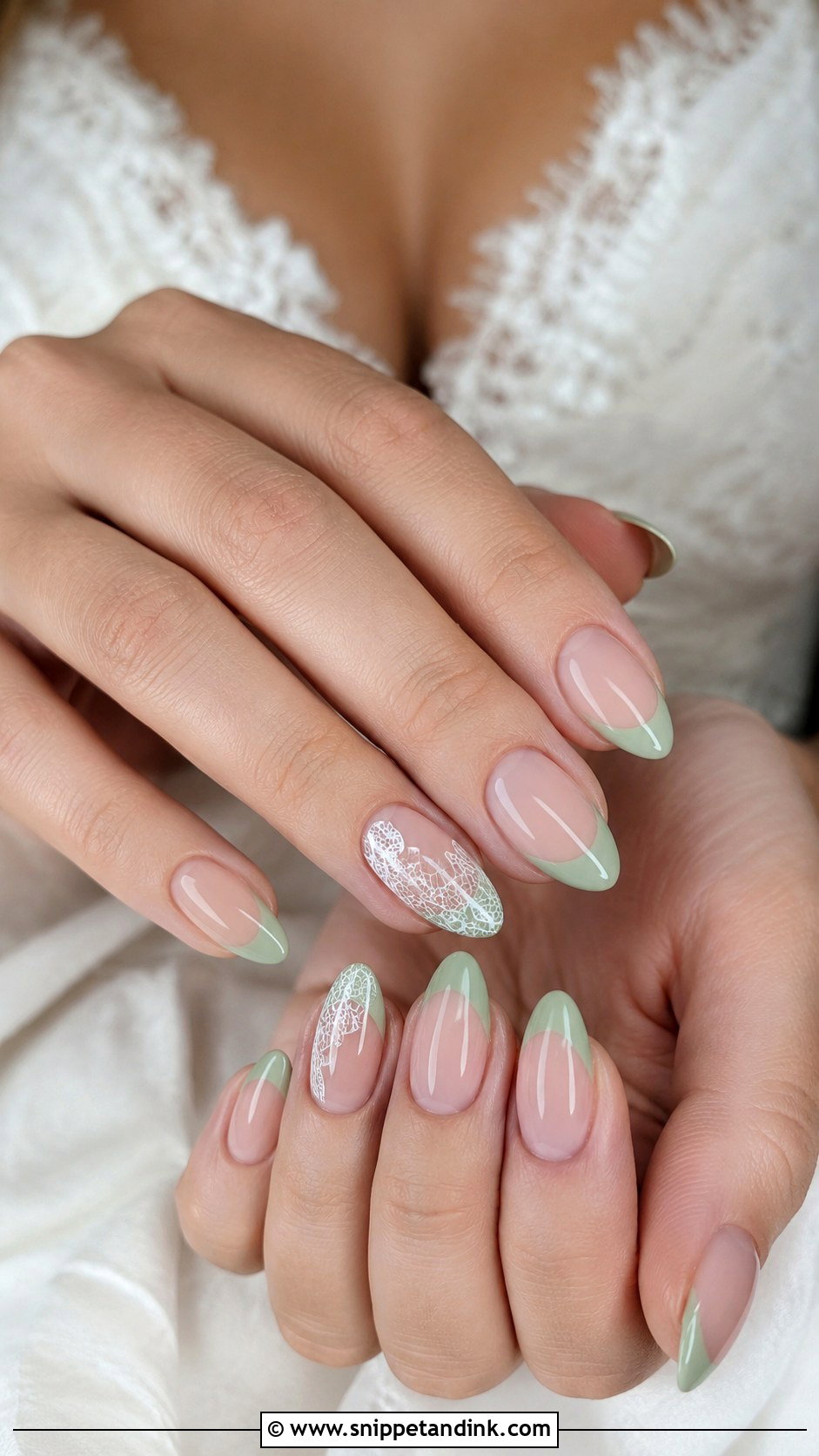 Green Bridal Nails With Lace Detail - Snippet and Ink - 20 Green Bridal Nails