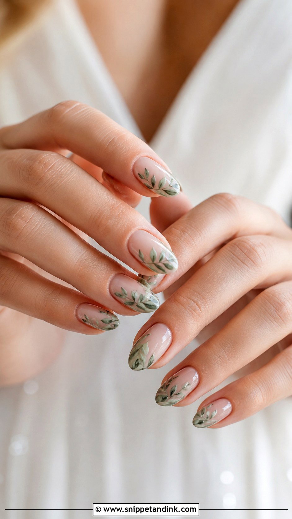 Green Bridal Nails With Leaf Design - Snippet and Ink - 20 Green Bridal Nails