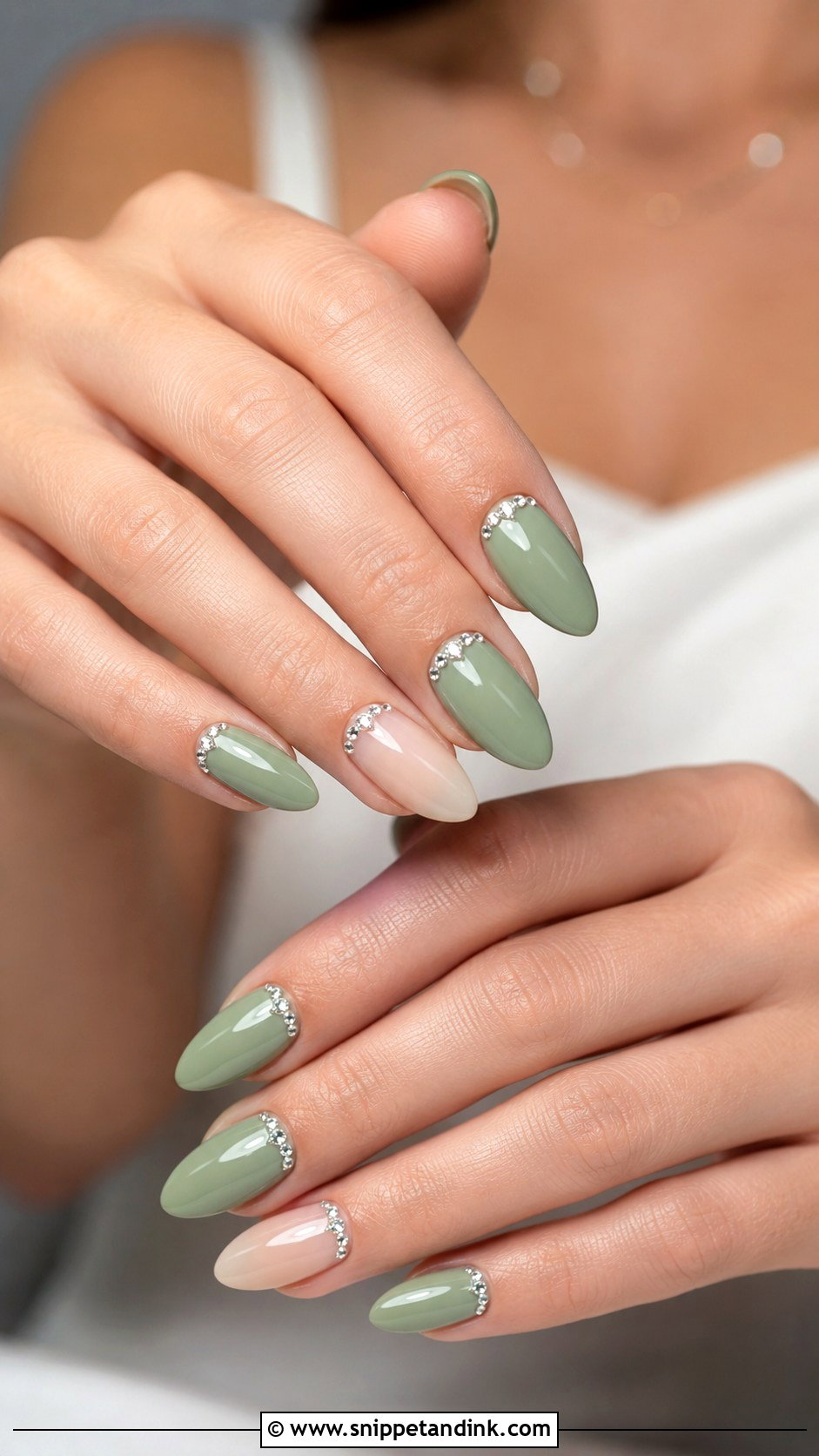 Green Bridal Nails With Rhinestones - Snippet and Ink - 20 Green Bridal Nails