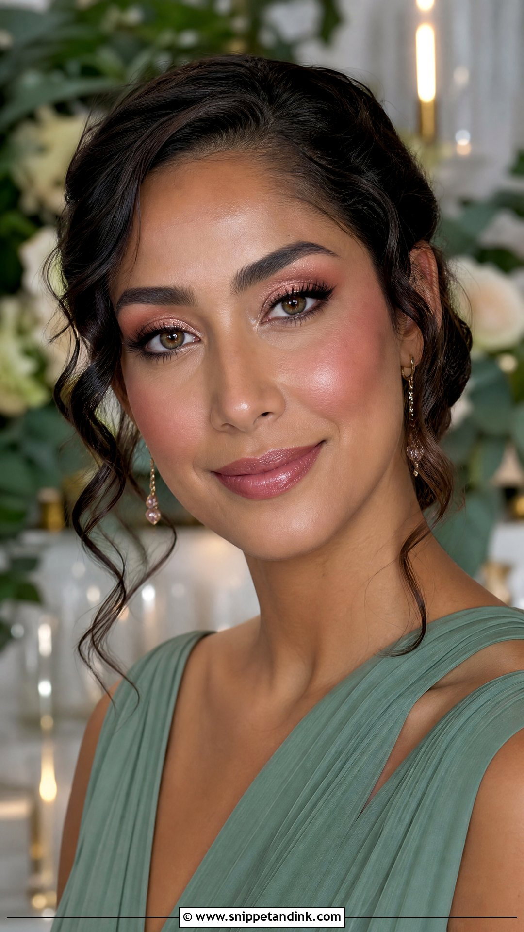 Green Bridesmaid Dress With Rose Gold Makeup - Snippet and Ink - 20 Wedding Makeup for Green Dress Ideas
