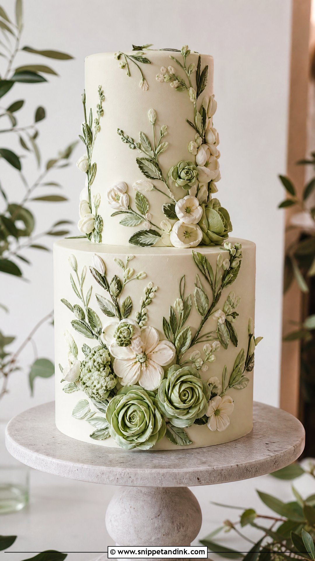 Green Buttercream Flower Wedding Cake - Snippet and Ink - 25 Buttercream Flower Cake Ideas for Wedding