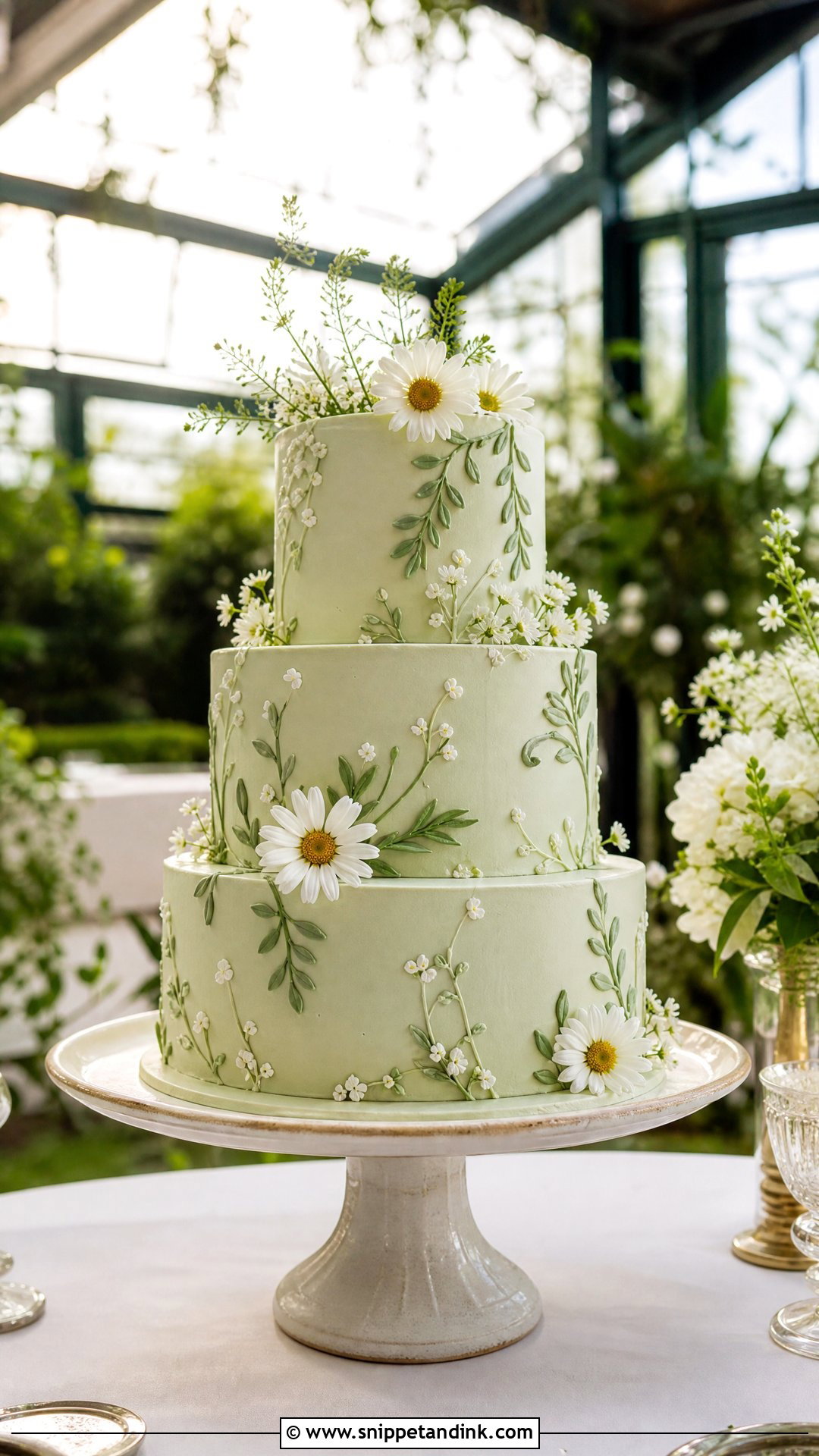 Green Daisy Wedding Cake - Snippet and Ink - 25 Daisy Themed Cake Ideas for Wedding