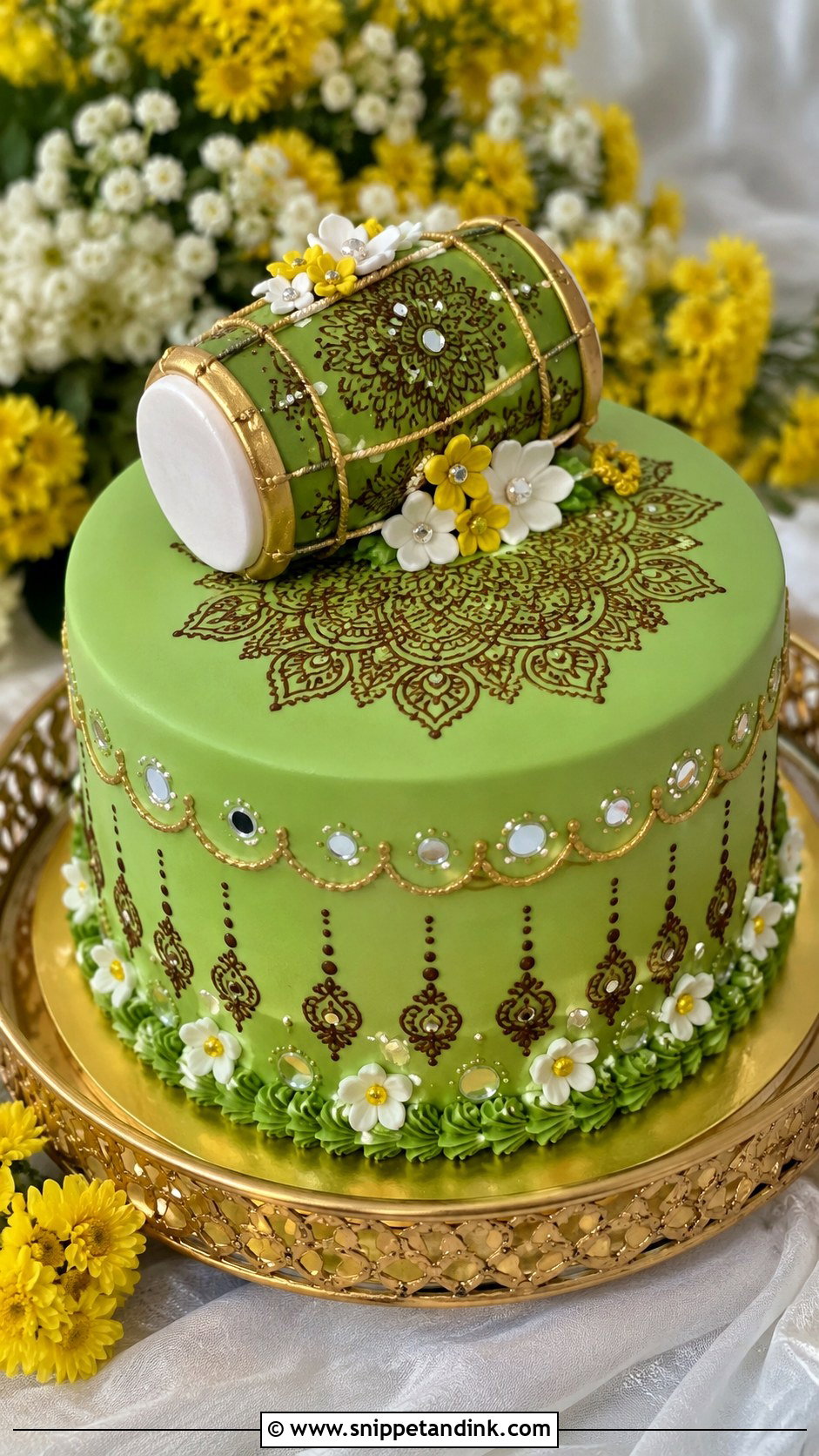 Green Dholki Cake - Snippet and Ink - 20 Dholki Cake Ideas