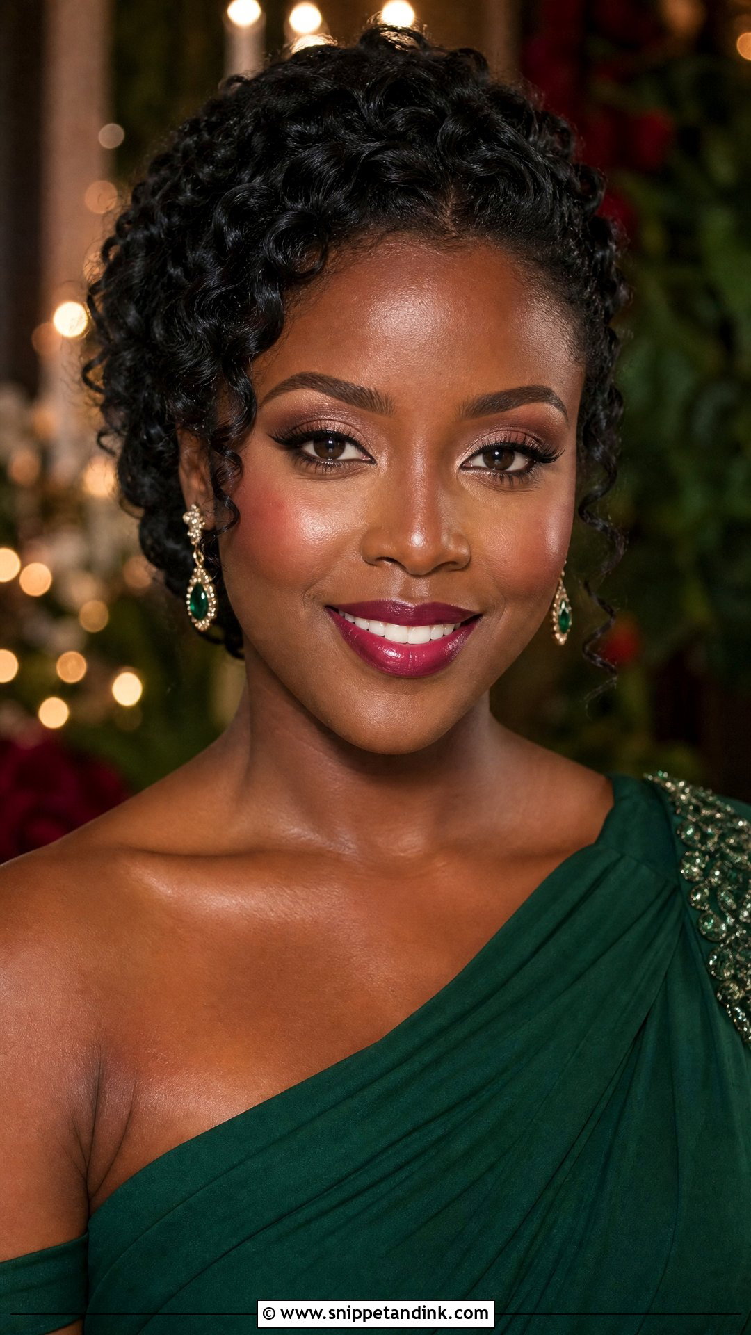 Green Dress With Berry Lip Makeup - Snippet and Ink - 20 Wedding Makeup for Green Dress Ideas