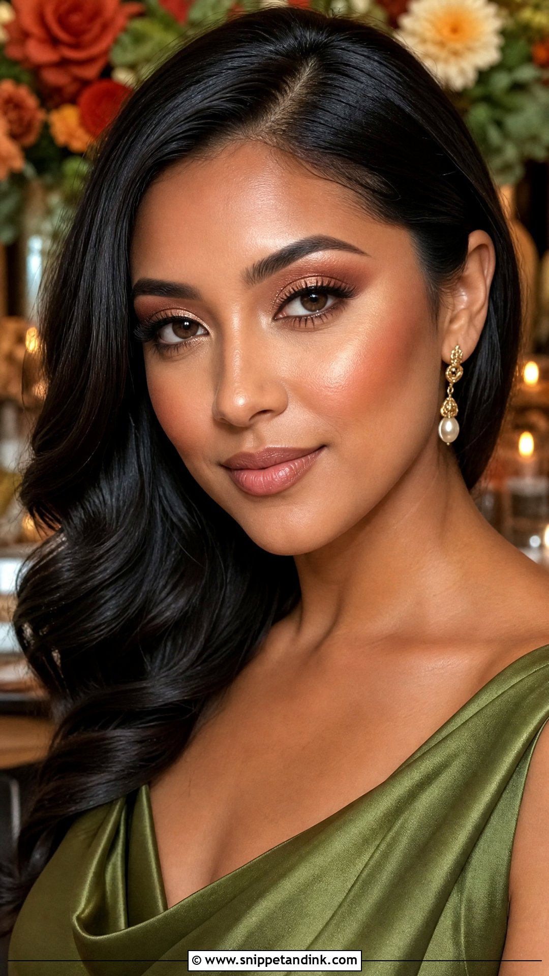 Green Dress With Copper Eye Makeup - Snippet and Ink - 20 Wedding Makeup for Green Dress Ideas
