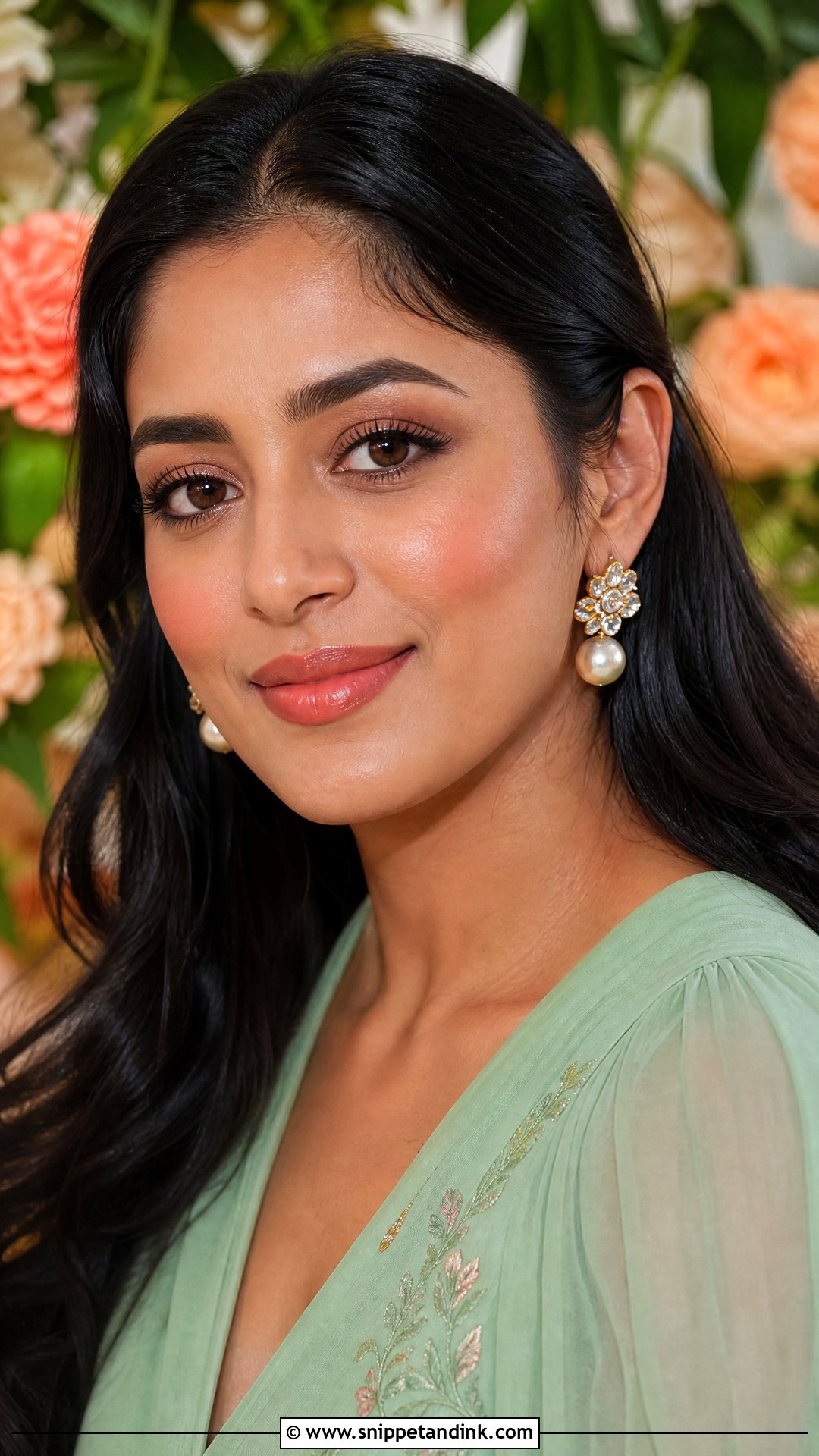 Green Dress With Coral Lip Makeup - Snippet and Ink - 20 Wedding Makeup for Green Dress Ideas