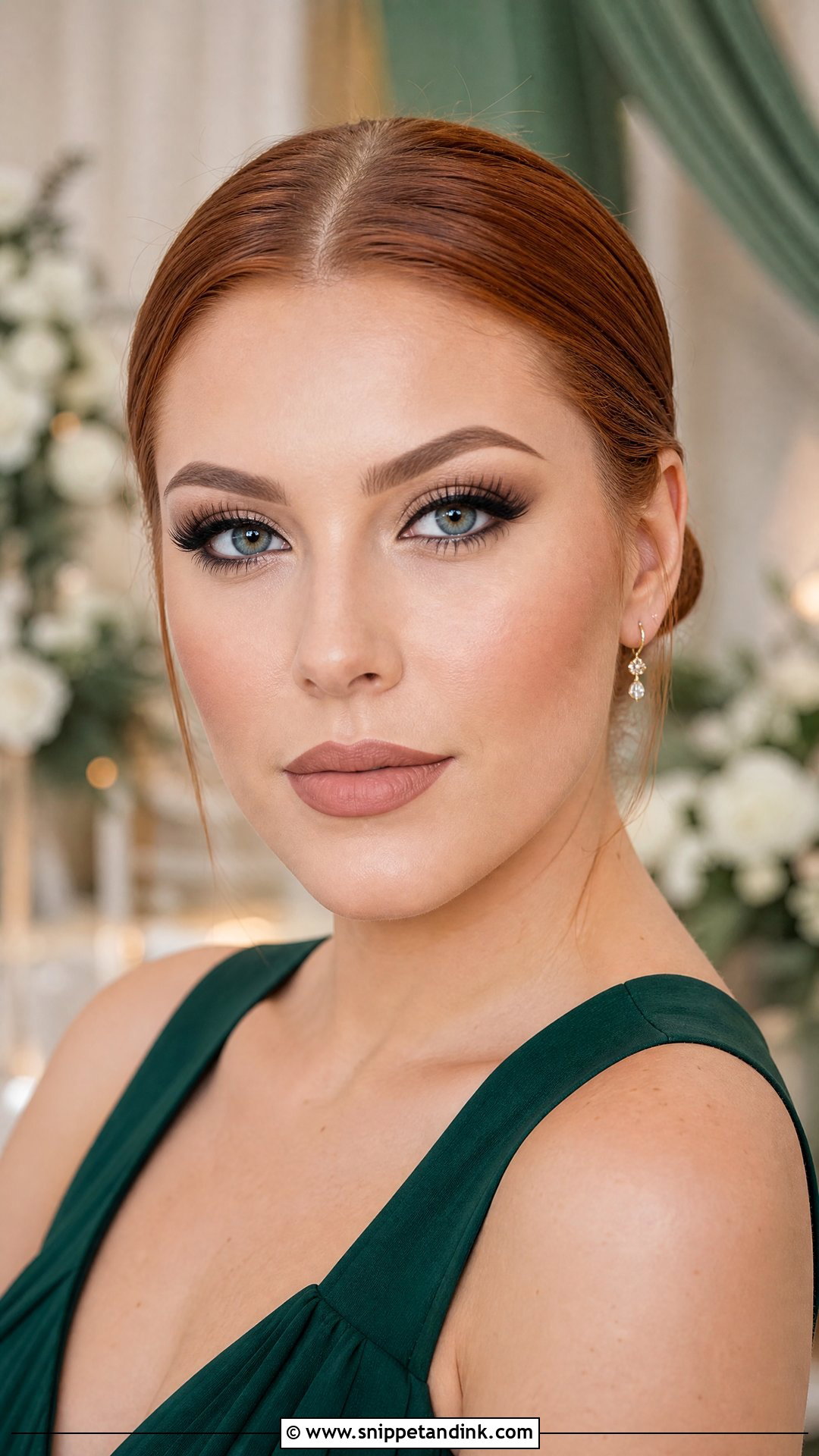 Green Dress With Matte Glam Makeup - Snippet and Ink - 20 Wedding Makeup for Green Dress Ideas