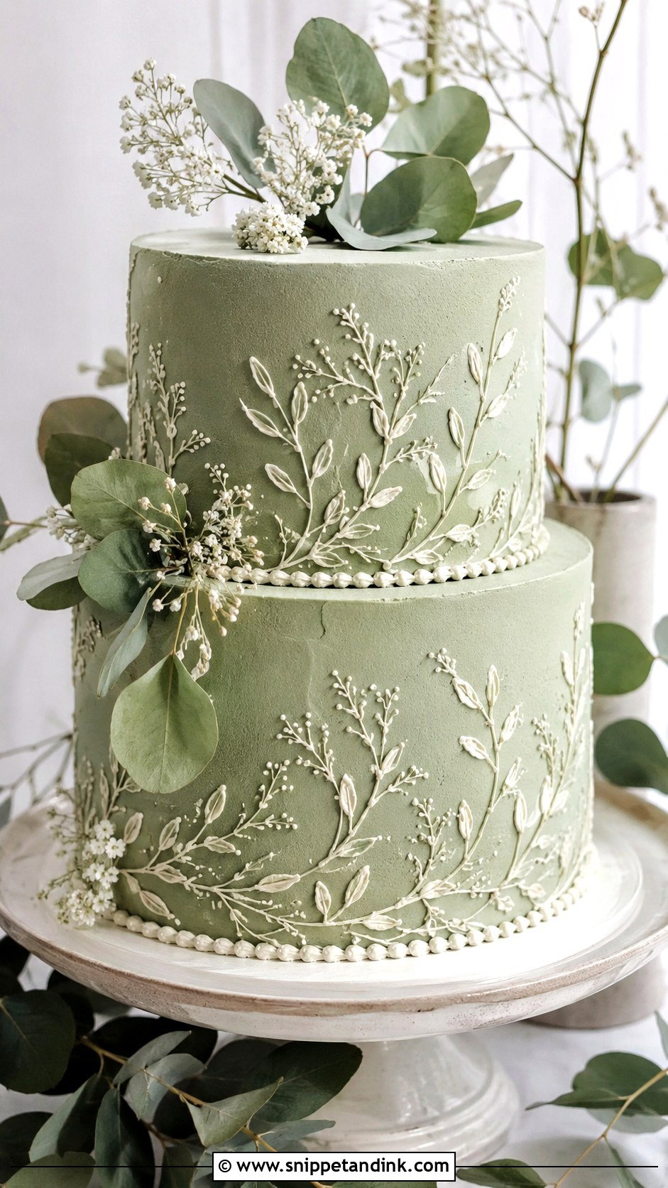 Green Embroidery Wedding Cake - Snippet and Ink - 20 Embroidery Cake Design Ideas for Wedding