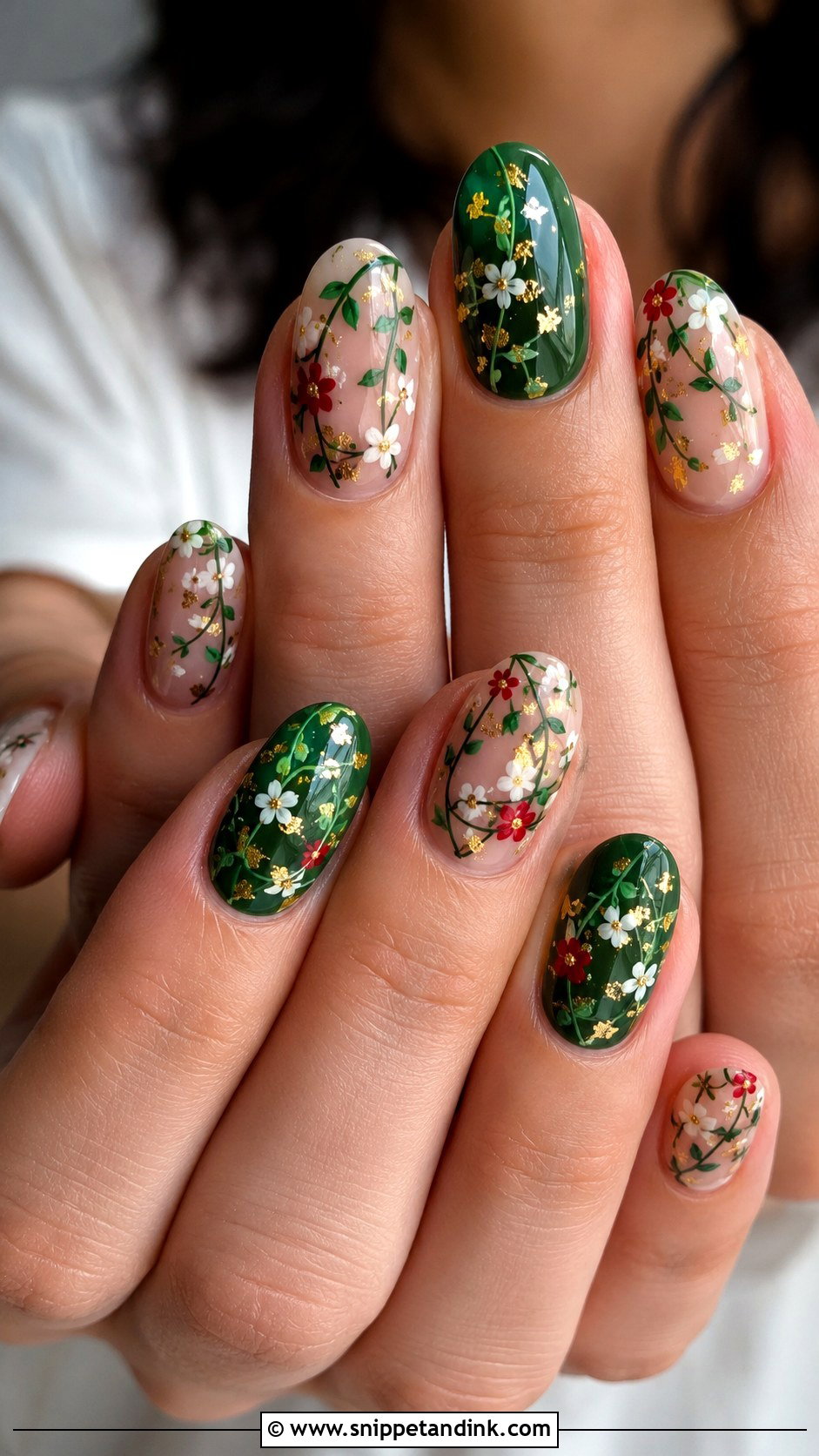 Green Floral Mexican Wedding Nails - Snippet and Ink - 20 Mexican Wedding Nails