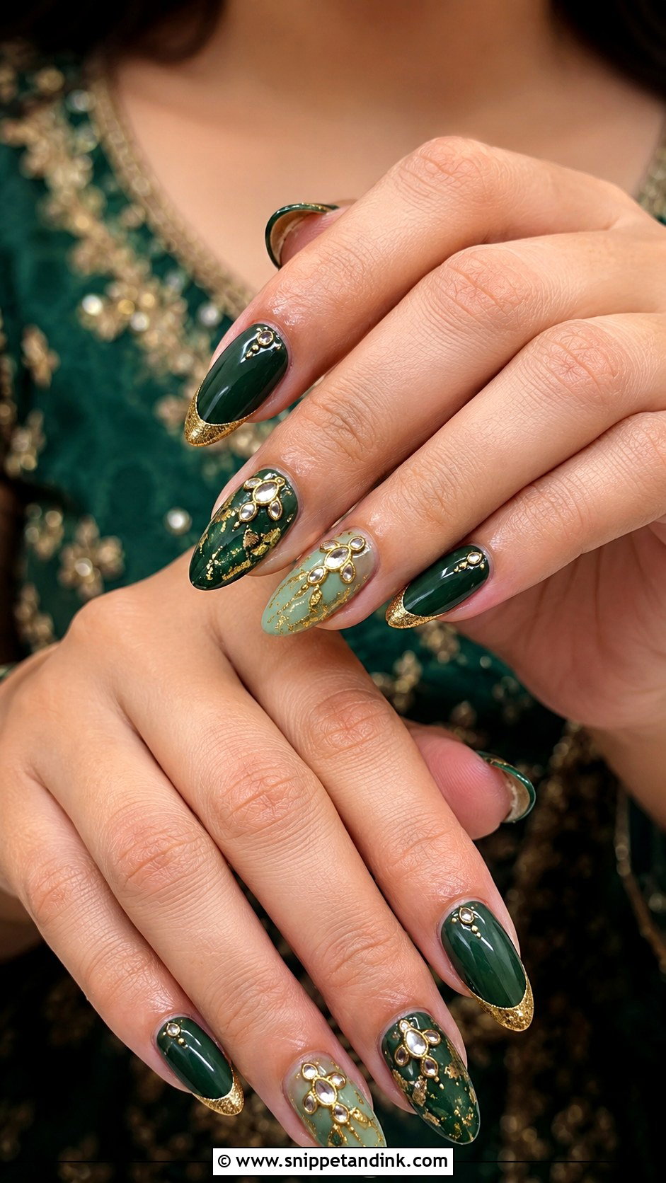 Green Indian Bridal Nail Extensions - Snippet and Ink - 20 Indian Bridal Nail Extension Designs