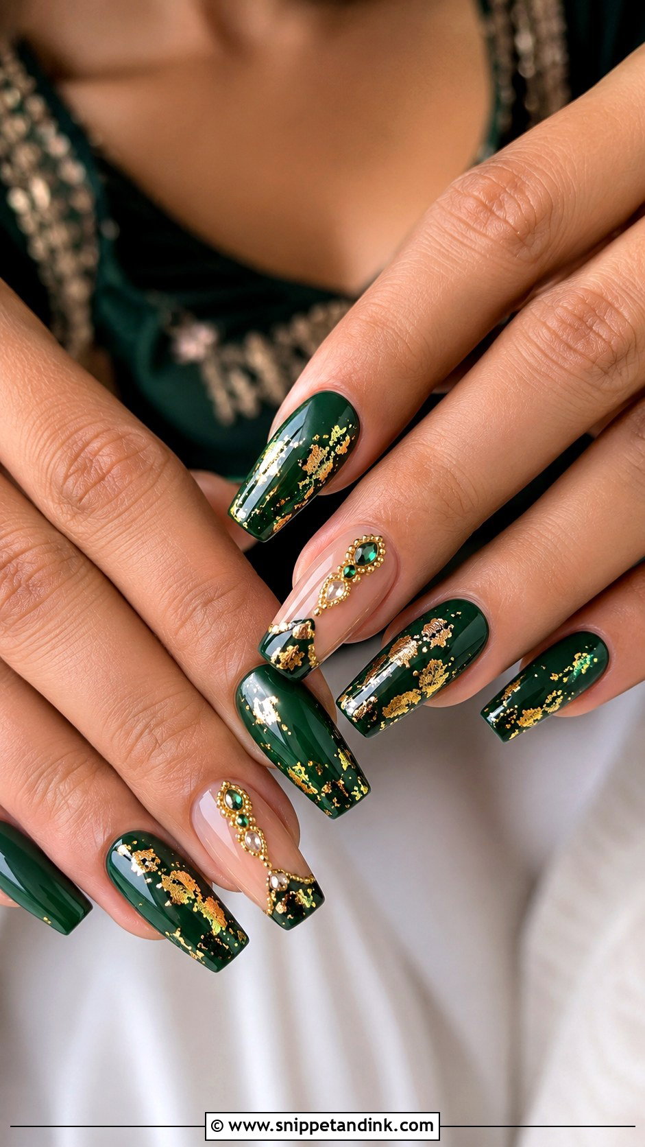 Green Indian Bridal Nails With Gold Foil - Snippet and Ink - 20 Indian Bride Wedding Nails