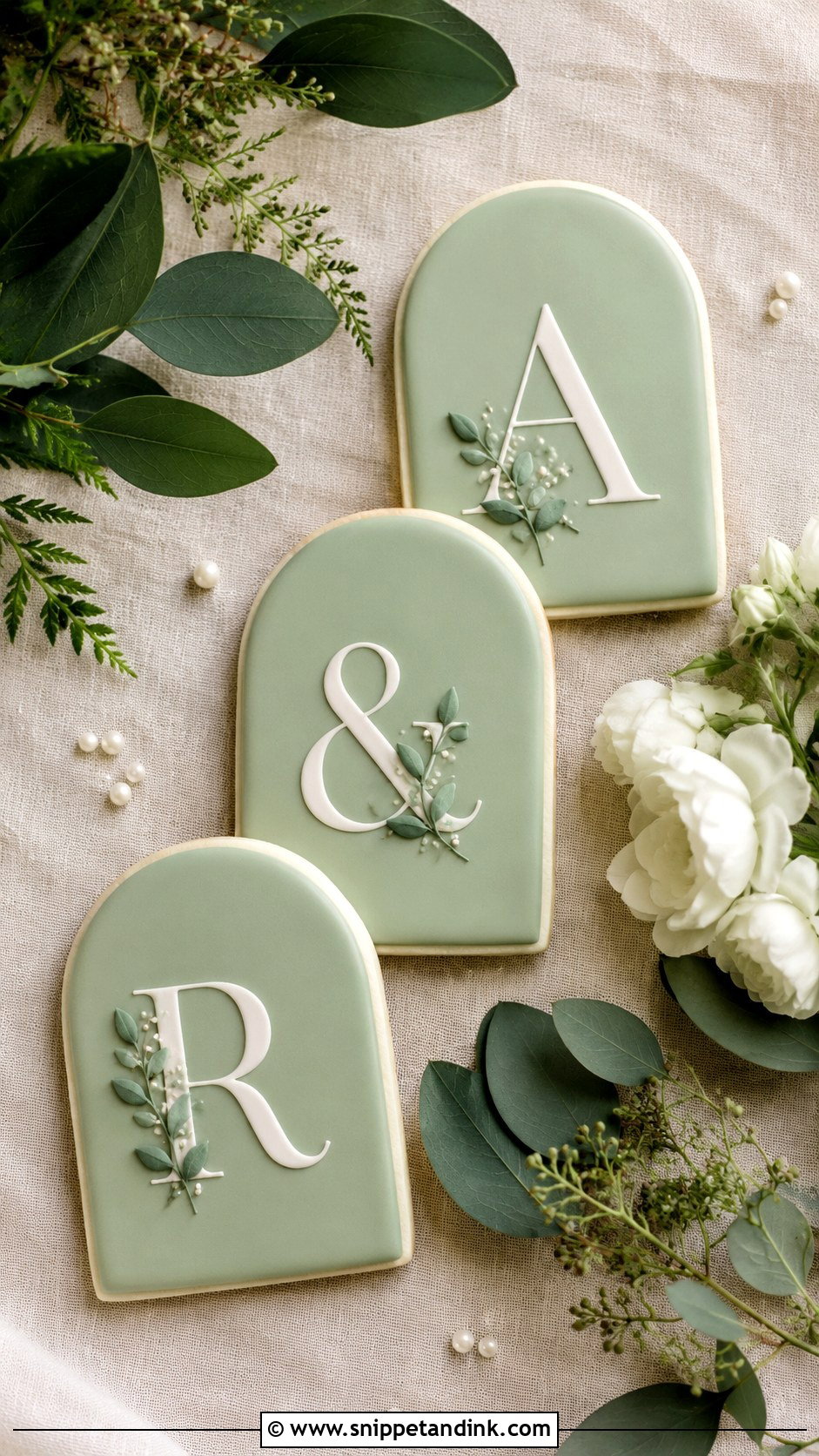 Green Initial Wedding Cookies - Snippet and Ink - 20 Initial Wedding Cookies